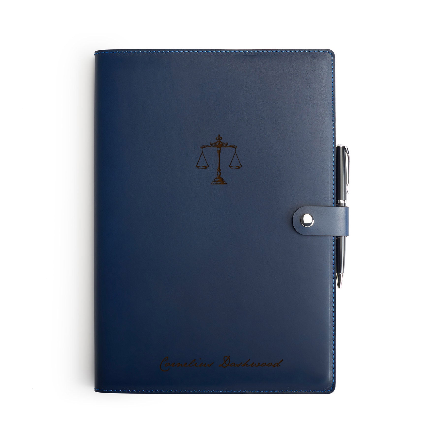 Navy full-grain leather A4 notebook and pen set — personalised with debossed initials — CarveOn, made in Ireland#Color_Hidden