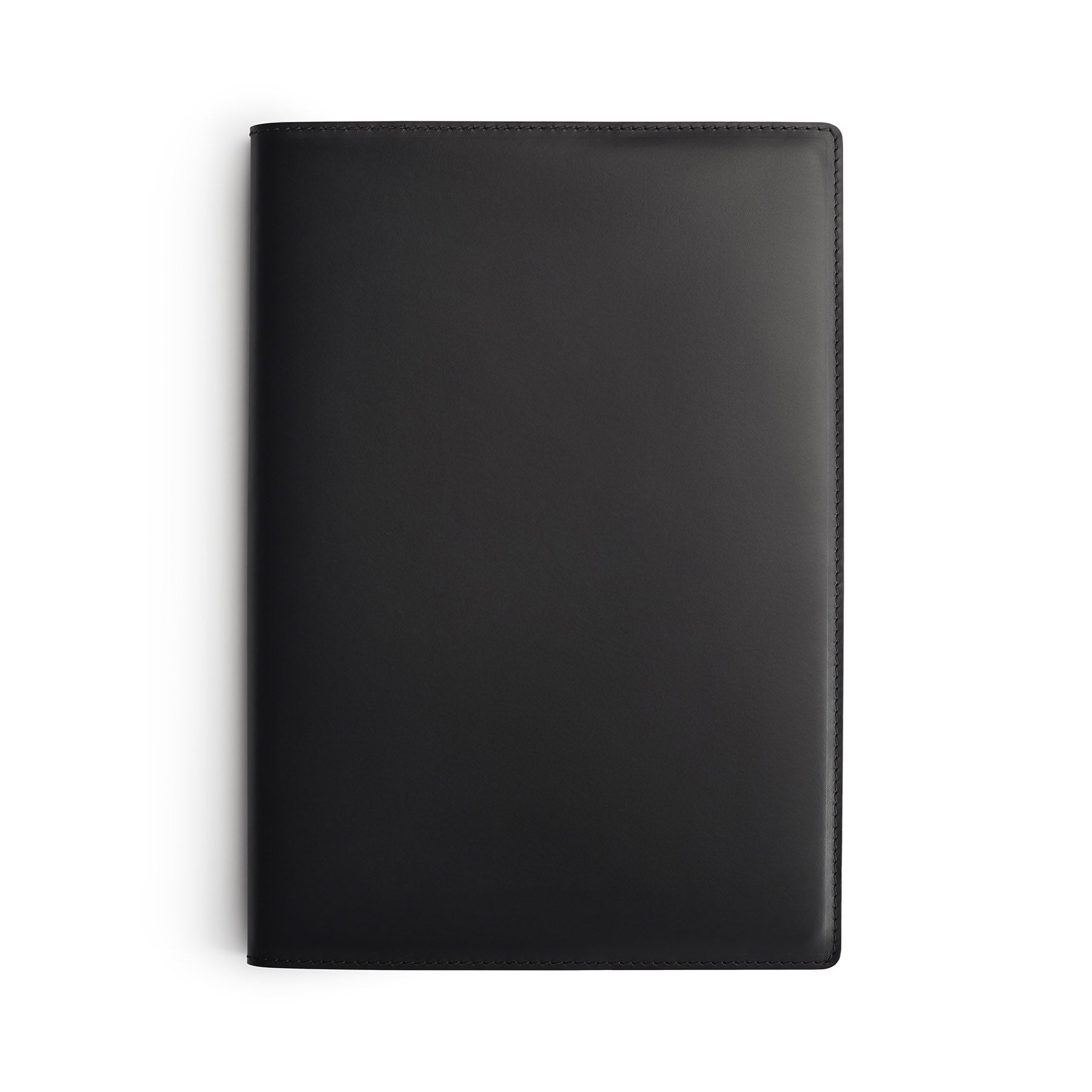Black full-grain leather A4 notebook, flat lay — personalised — CarveOn, made in Ireland#Color_Black