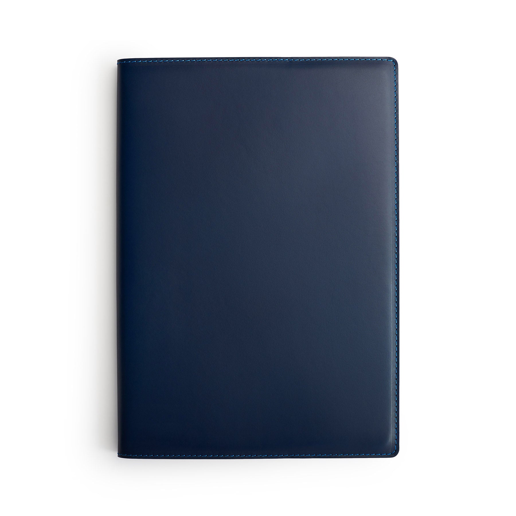 Navy full-grain leather A4 notebook, flat lay — personalised — CarveOn, made in Ireland#Color_Navy