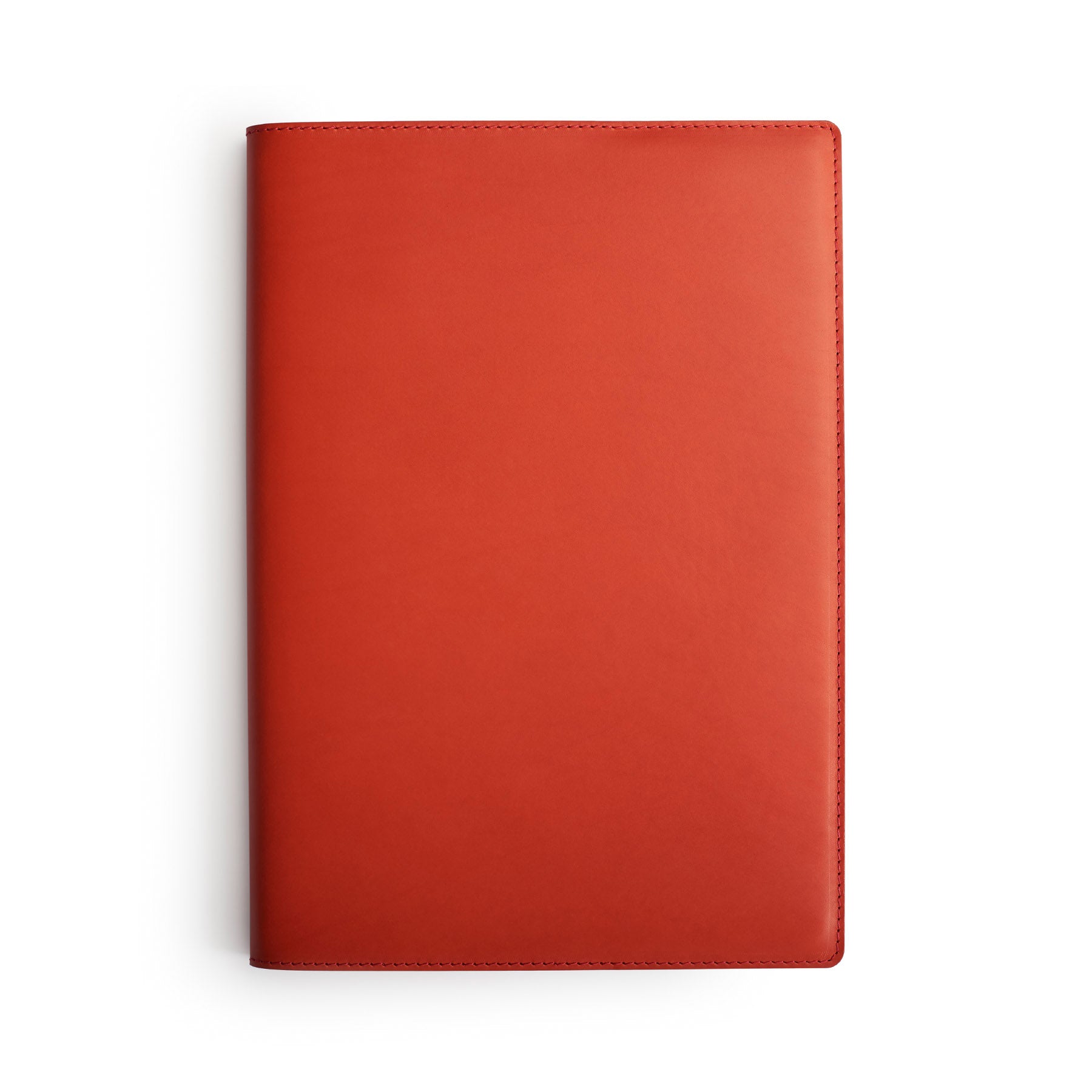 Red full-grain leather A4 notebook, flat lay — personalised — CarveOn, made in Ireland#Color_Red