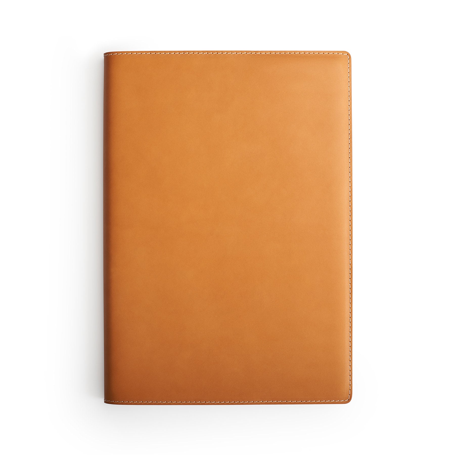 Tan full-grain leather A4 notebook, flat lay — personalised — CarveOn, made in Ireland#Color_Tan
