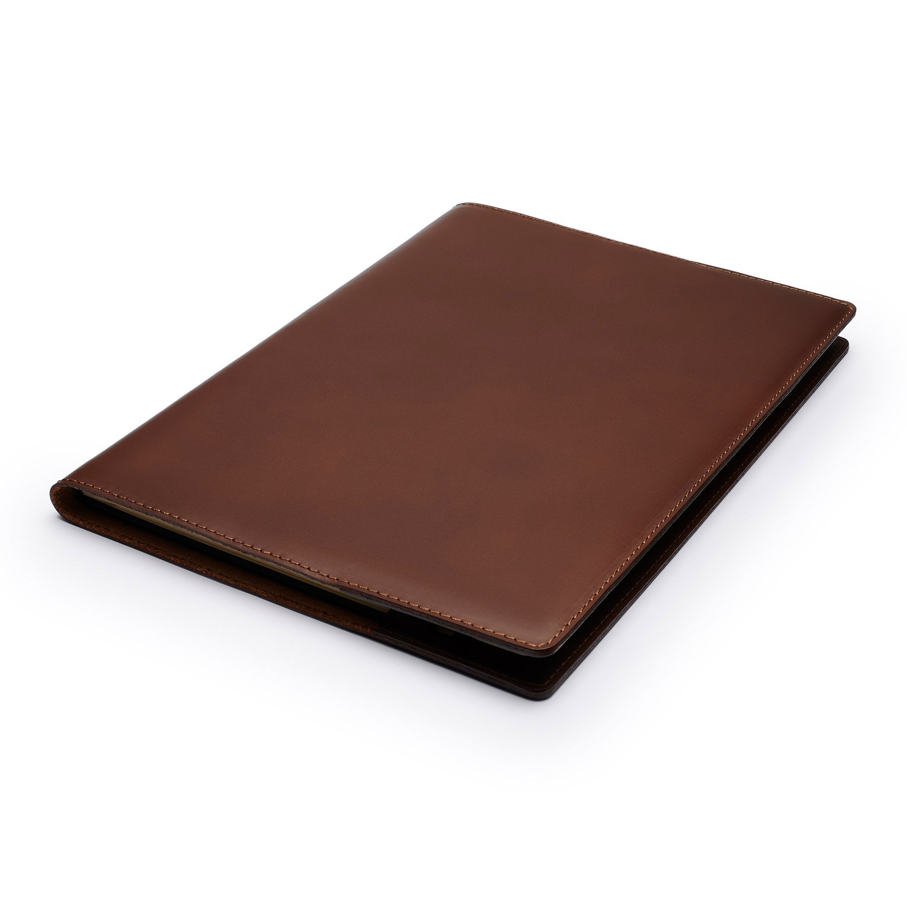 Dark Brown full-grain leather A4 notebook, flat lay, angled view — personalised — CarveOn, made in Ireland#Color_Dark Brown