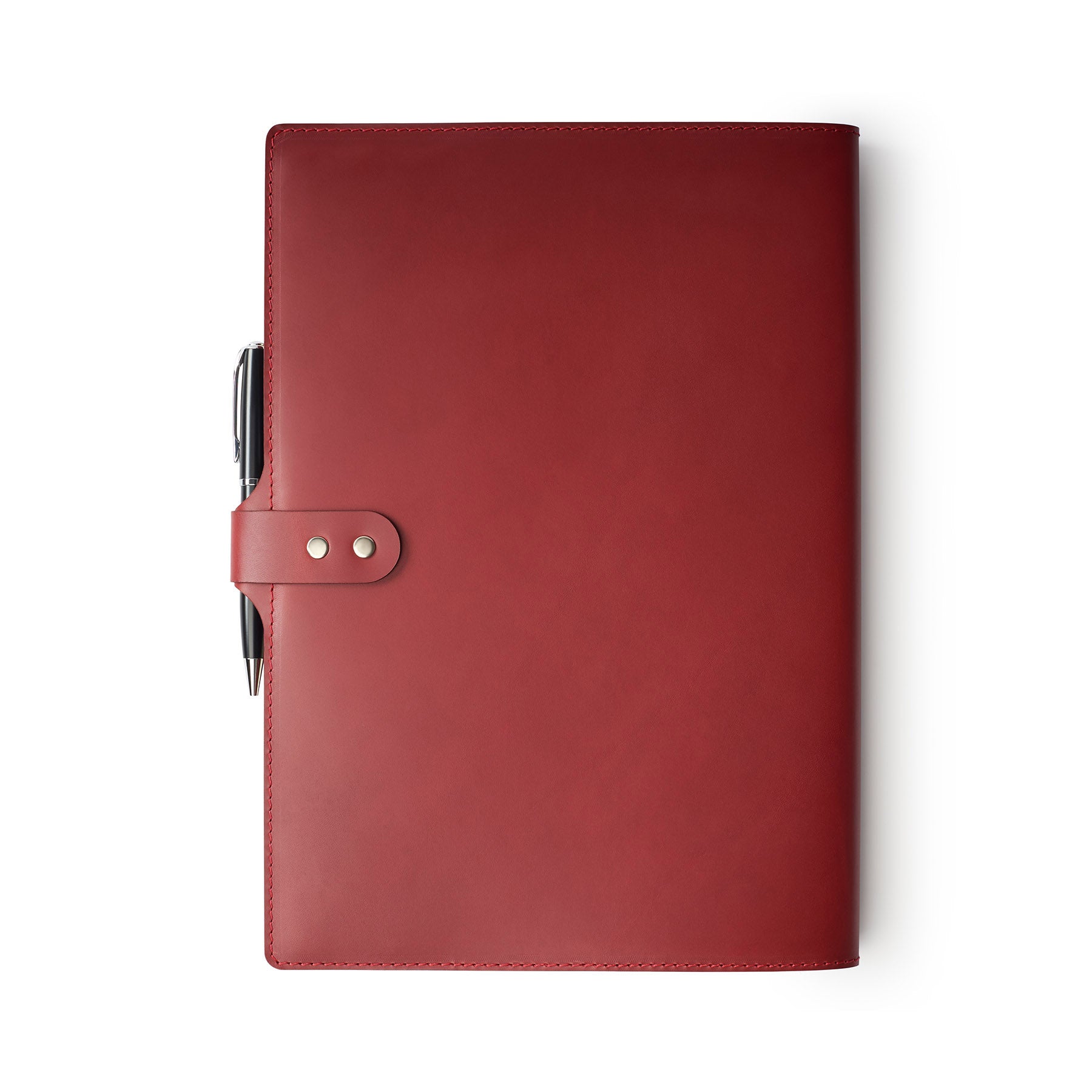 Burgundy full-grain leather A4 notebook and pen set, flat lay — personalised with debossed initials — CarveOn, made in Ire...#Color_Burgundy