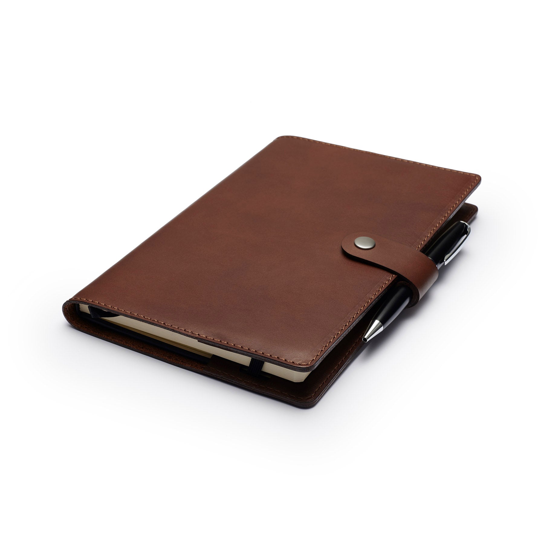 Dark Brown Moleskine notebook with leather cover and pen, flat lay, angled view — personalised gift — CarveOn, made in Ire...#Color_Dark Brown