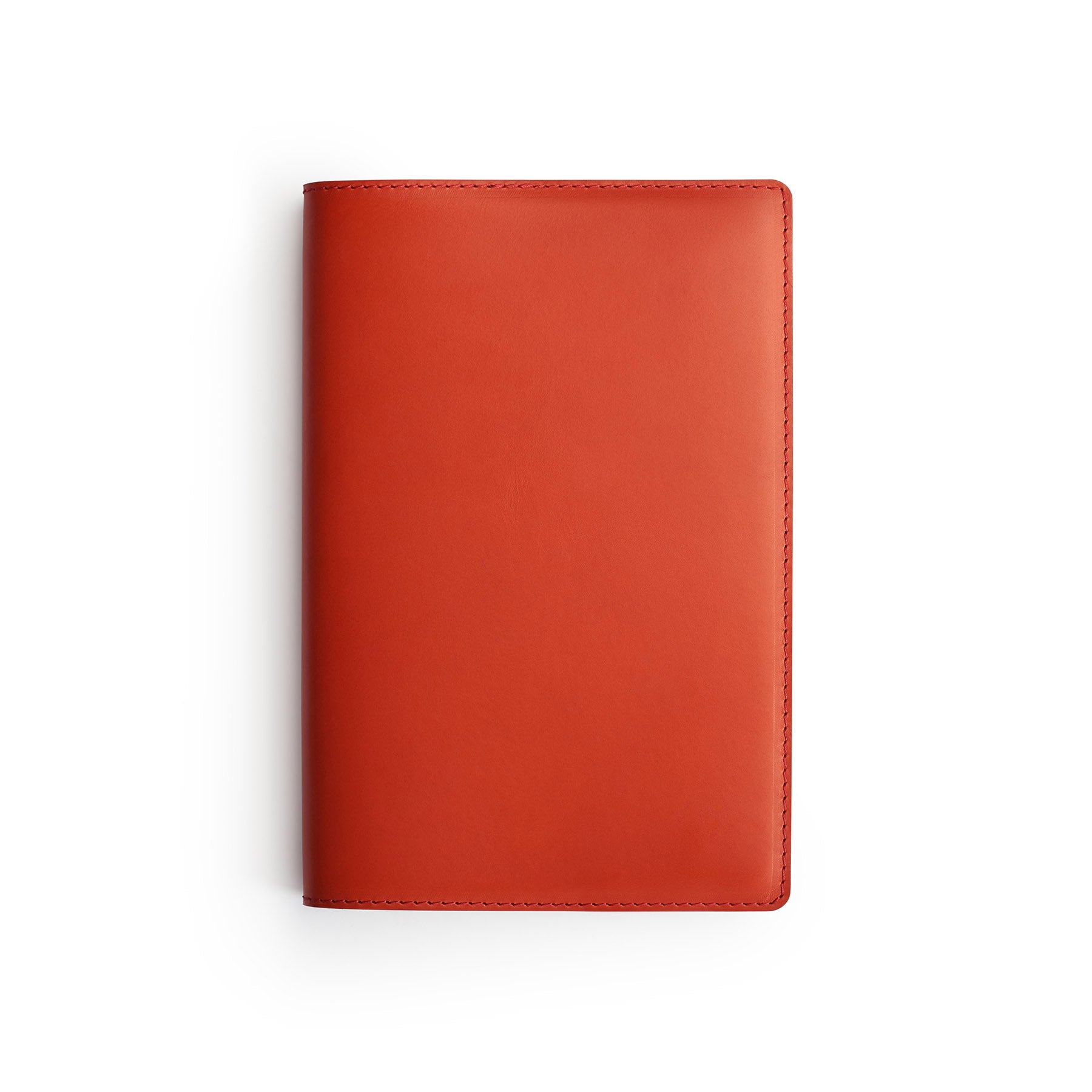 Red full-grain leather A5 notebook, flat lay — personalised — CarveOn, made in Ireland#Color_Red
