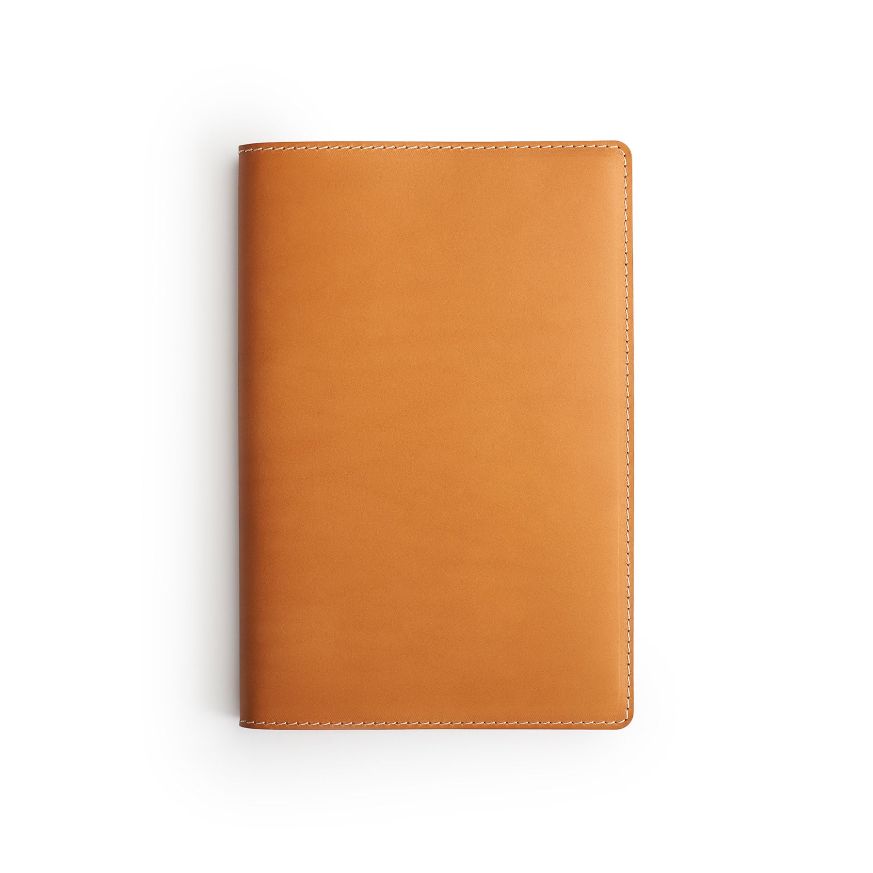 Tan full-grain leather A5 notebook, flat lay — personalised — CarveOn, made in Ireland#Color_Tan