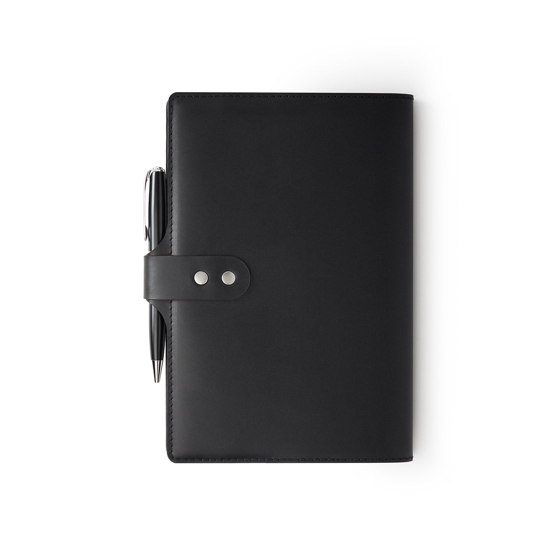 Black Moleskine notebook with leather cover and pen, flat lay — personalised gift — CarveOn, made in Ireland#Color_Black