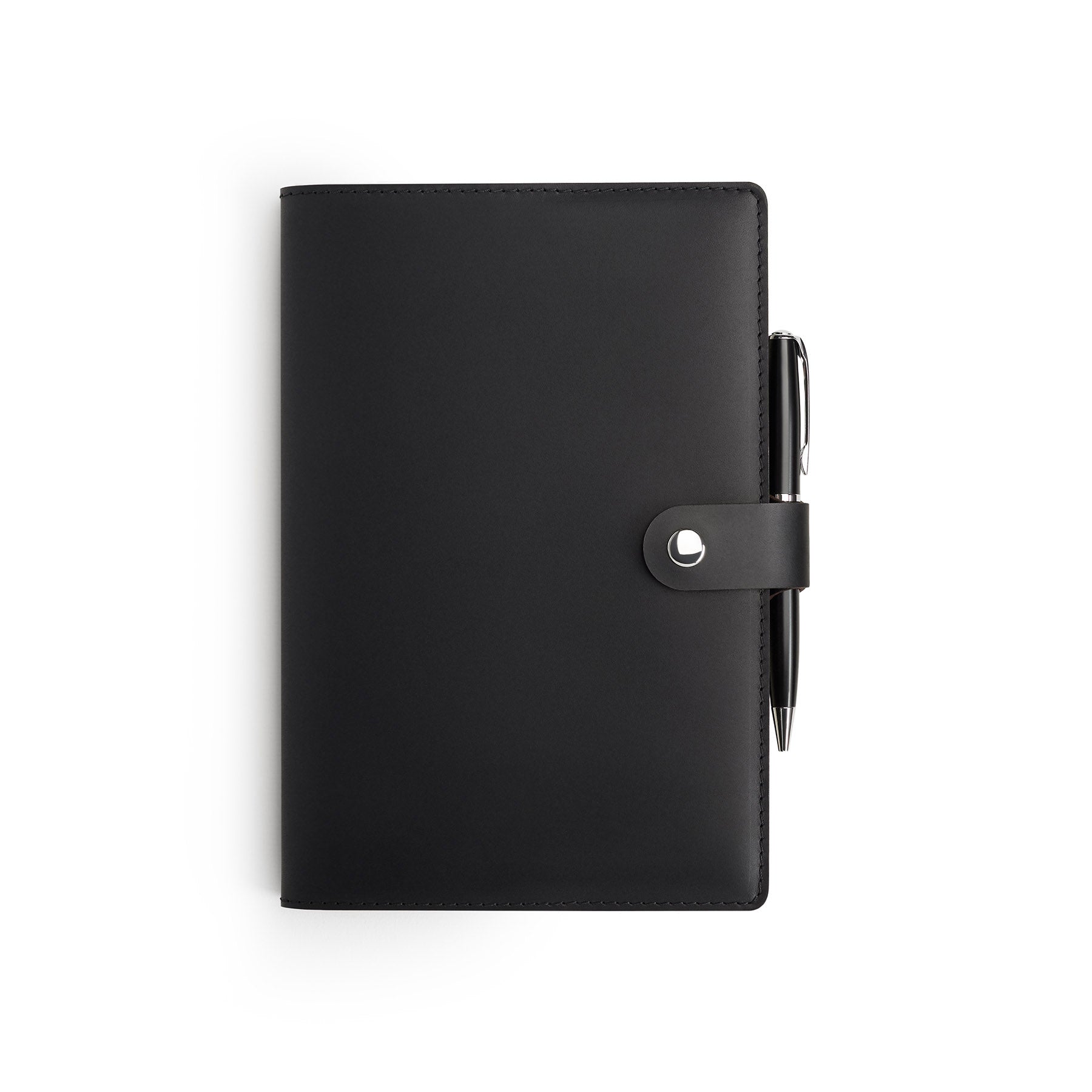 Black Moleskine notebook with leather cover and pen, flat lay — personalised gift — CarveOn, made in Ireland#Color_Black