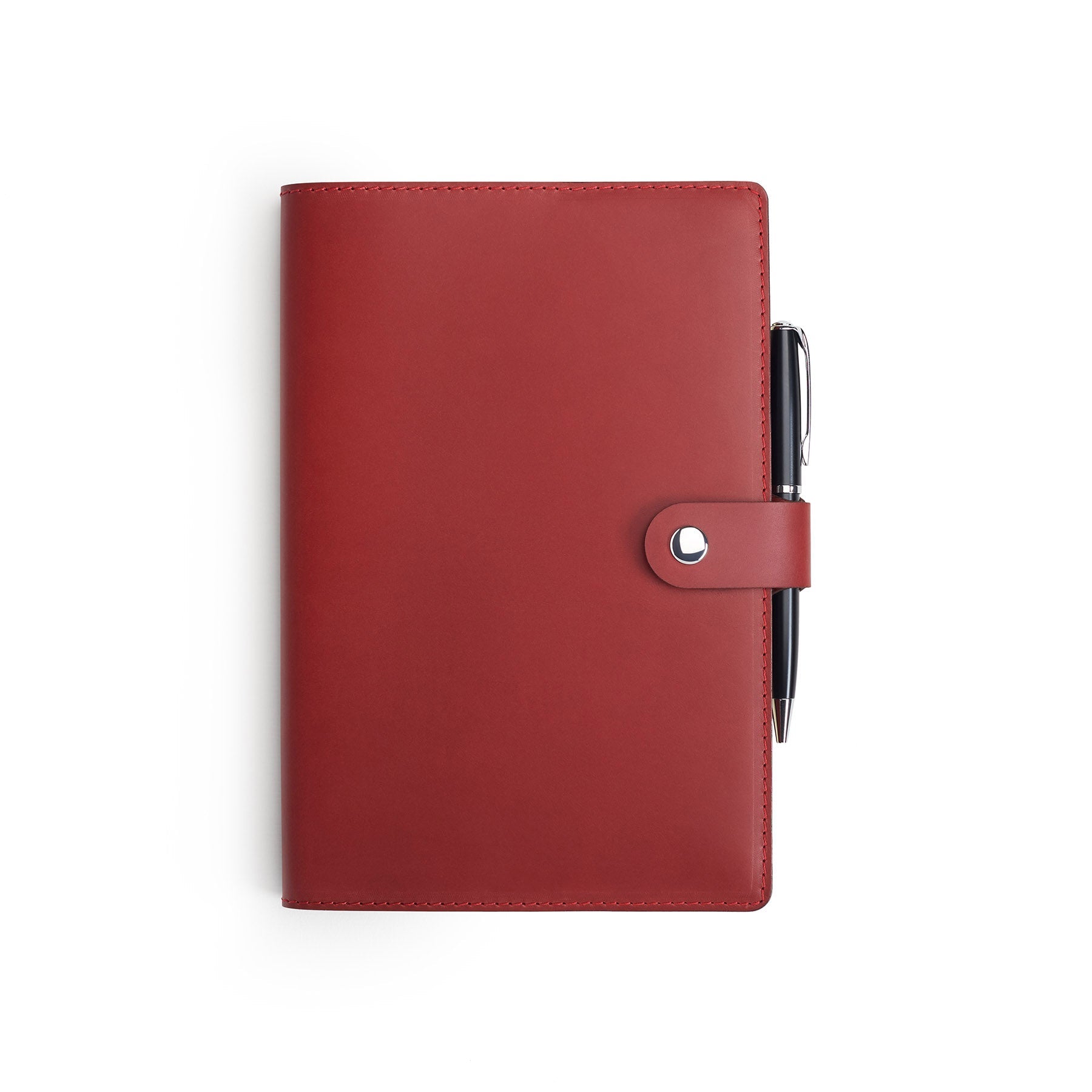 Burgundy Moleskine notebook with leather cover and pen, flat lay — personalised gift — CarveOn, made in Ireland#Color_Burgundy