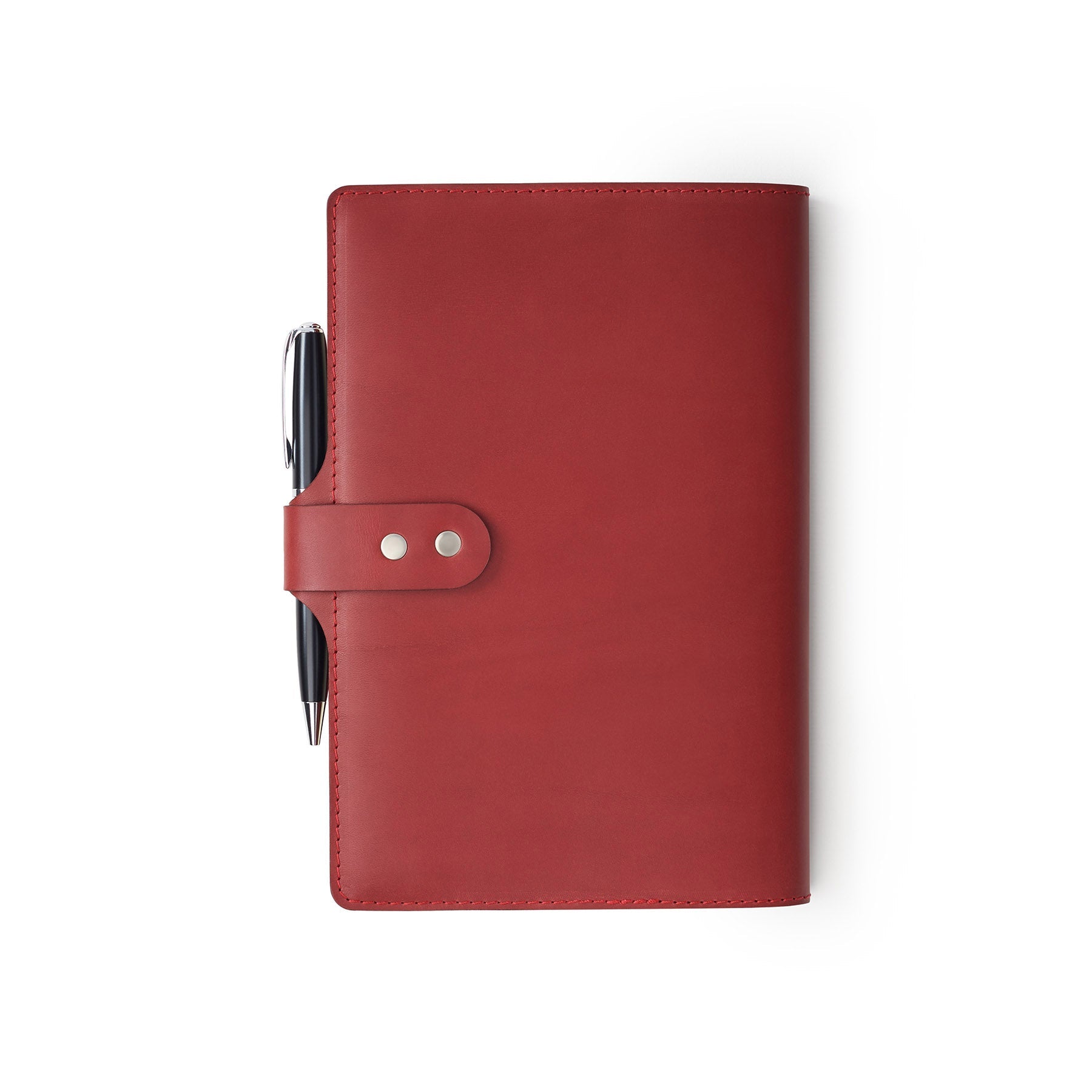 Burgundy Moleskine notebook with leather cover and pen, flat lay — personalised gift — CarveOn, made in Ireland#Color_Burgundy