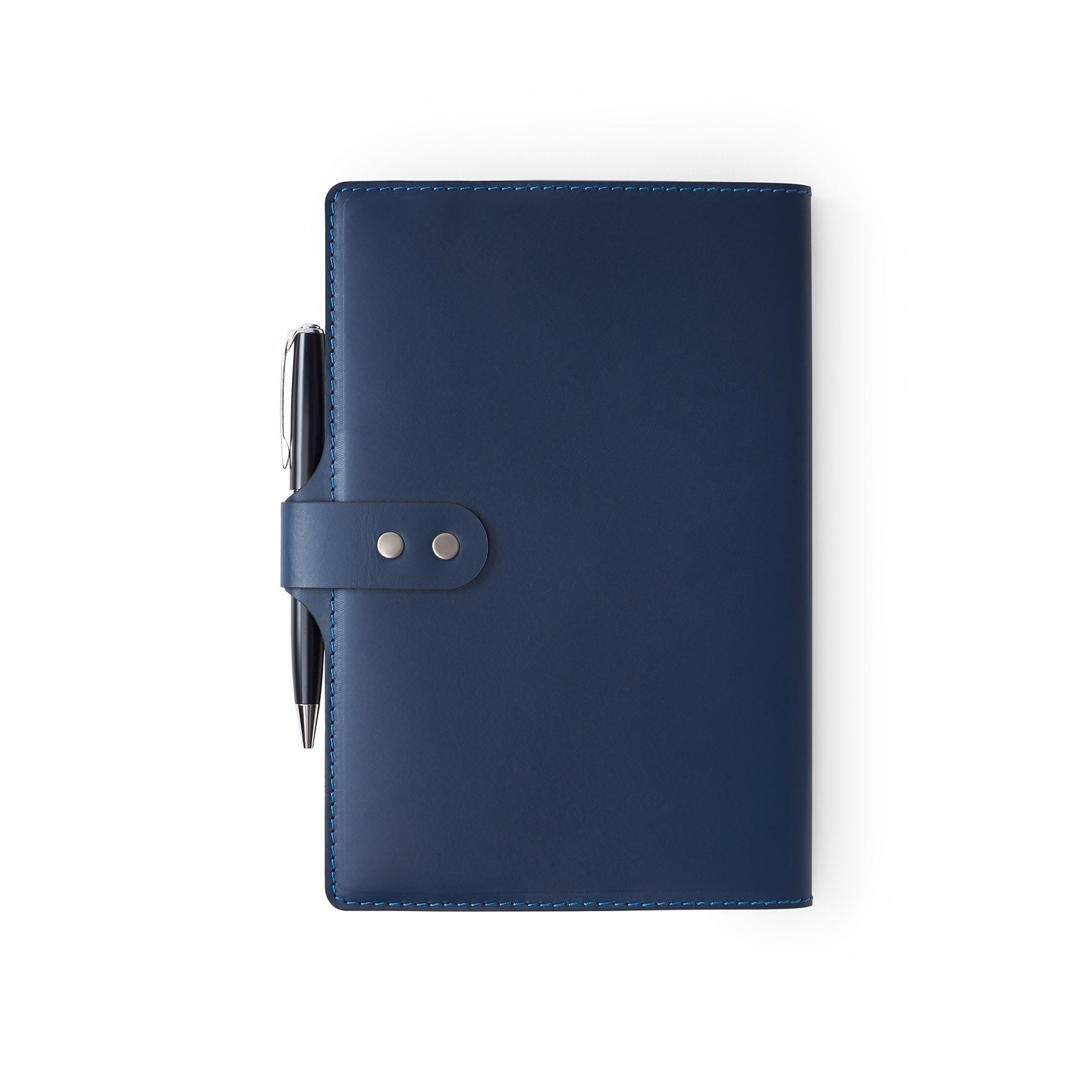 Navy Moleskine notebook with leather cover and pen, flat lay — personalised gift — CarveOn, made in Ireland#Color_Navy