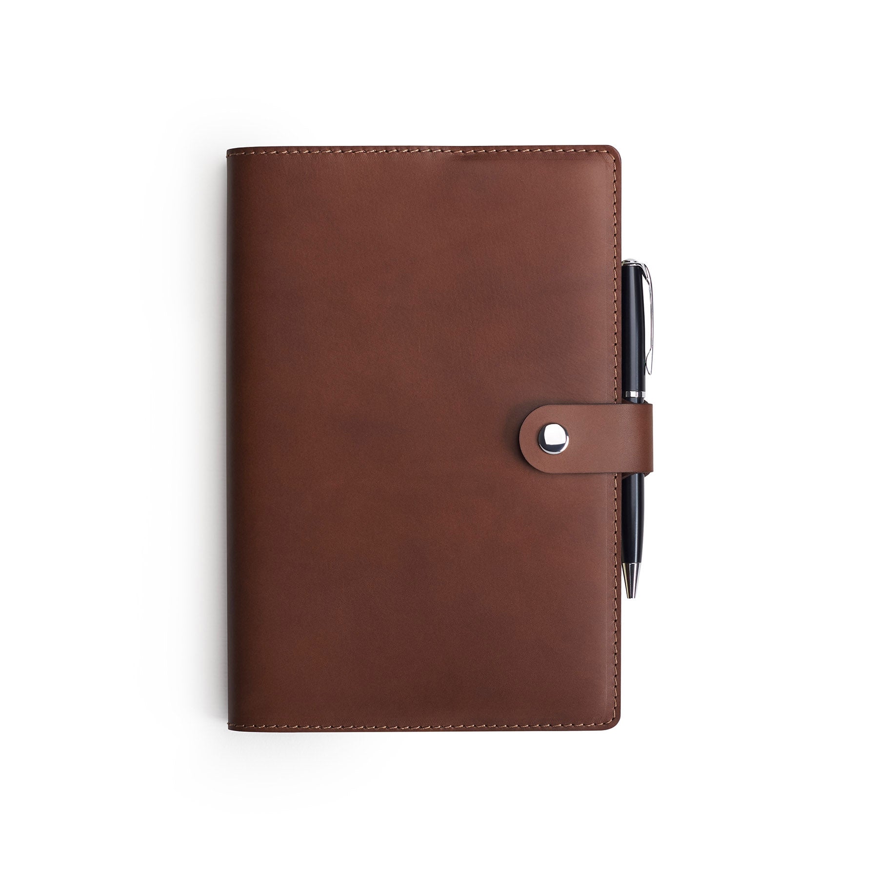 Dark Brown Moleskine notebook with leather cover and pen, flat lay — personalised gift — CarveOn, made in Ireland#Color_Dark Brown
