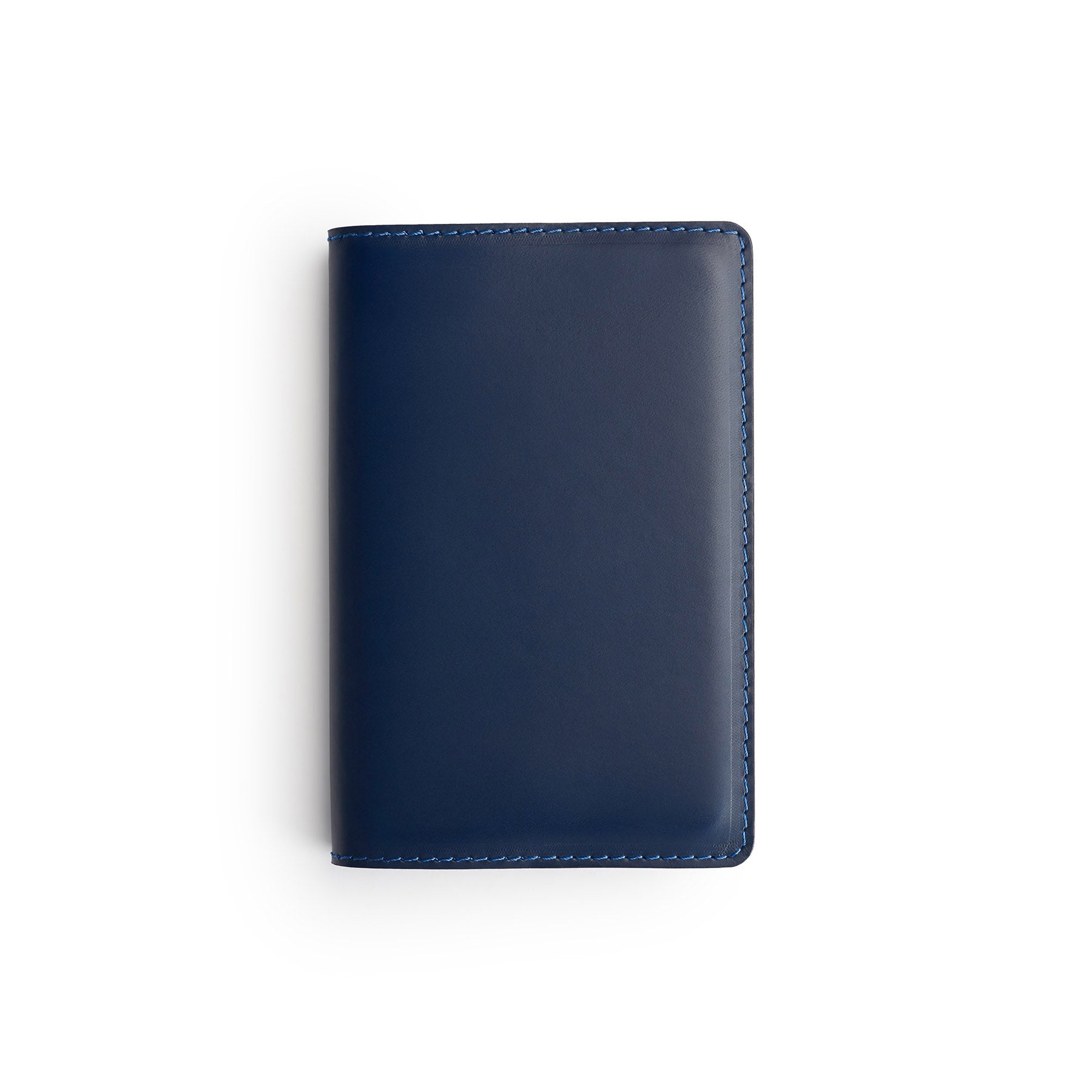 Navy full-grain leather A6 notebook, flat lay, angled view — personalised — CarveOn, made in Ireland#Color_Navy