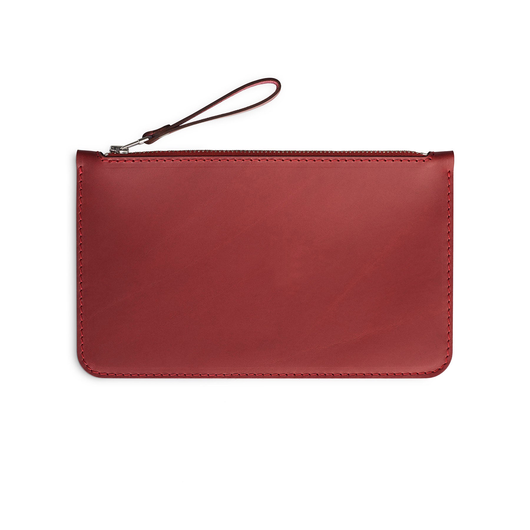 Burgundy full-grain leather zip pouch, flat lay — personalised — CarveOn, made in Ireland#Color_Burgundy