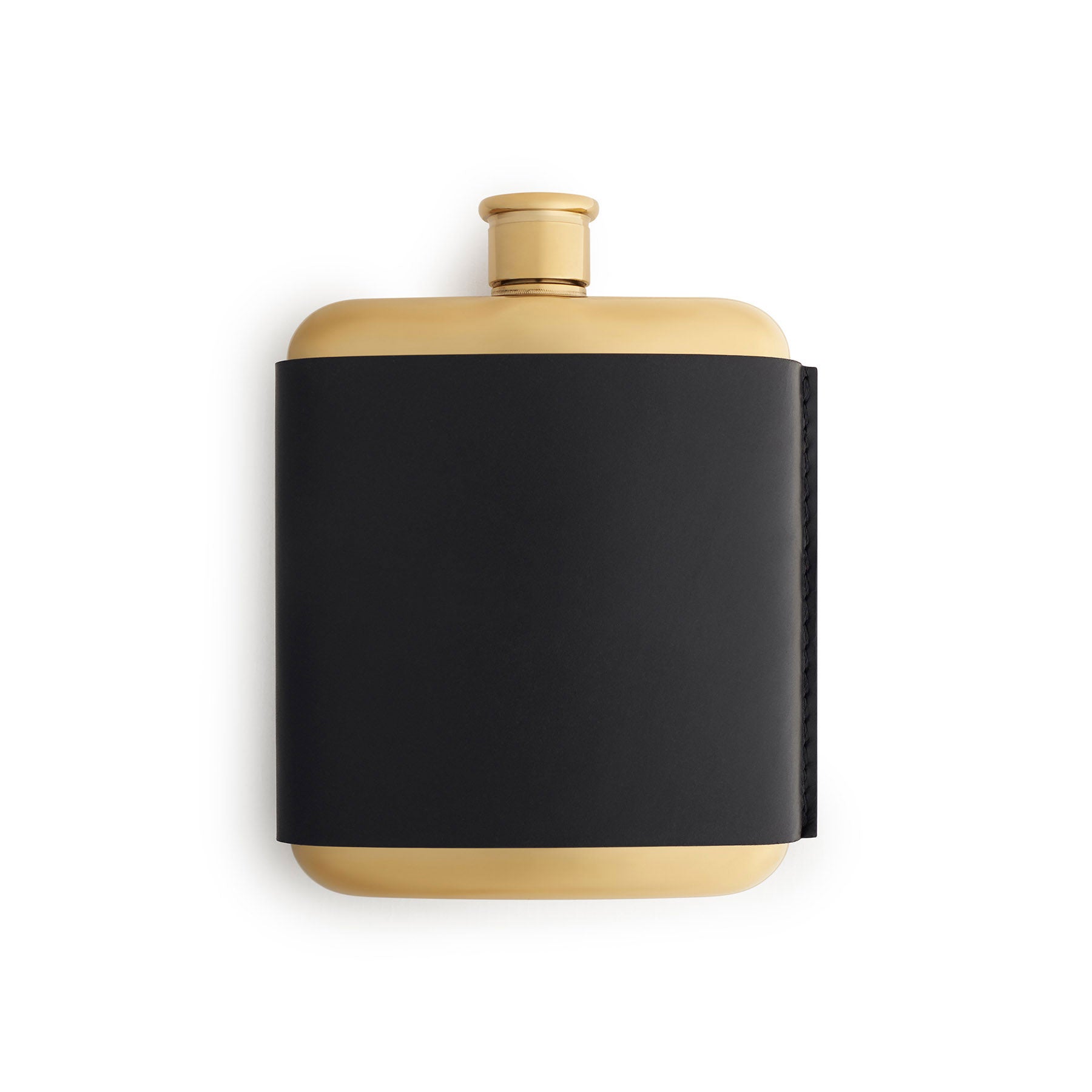 Black leather-bound hip flask, flat lay — personalised gift — CarveOn, made in Ireland#Color_Black