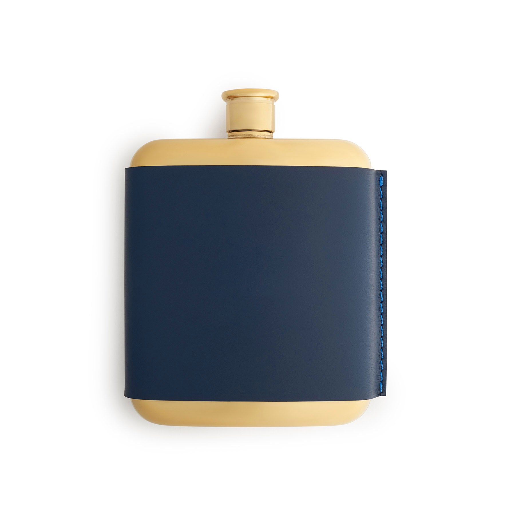 Navy leather-bound hip flask, flat lay — personalised gift — CarveOn, made in Ireland#Color_Navy