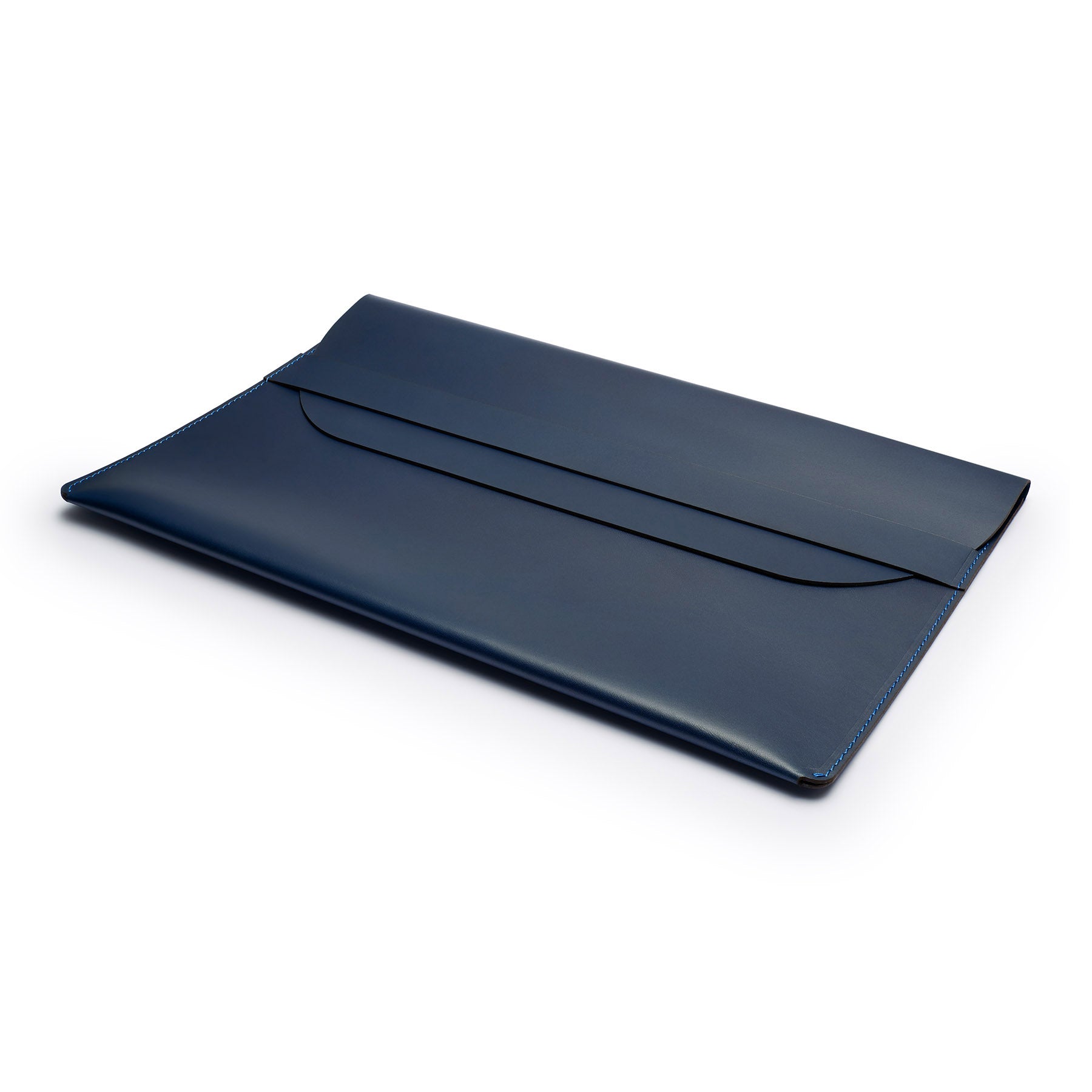 Navy full-grain leather document folio, flat lay, angled view — personalised — CarveOn, made in Ireland#Color_Navy