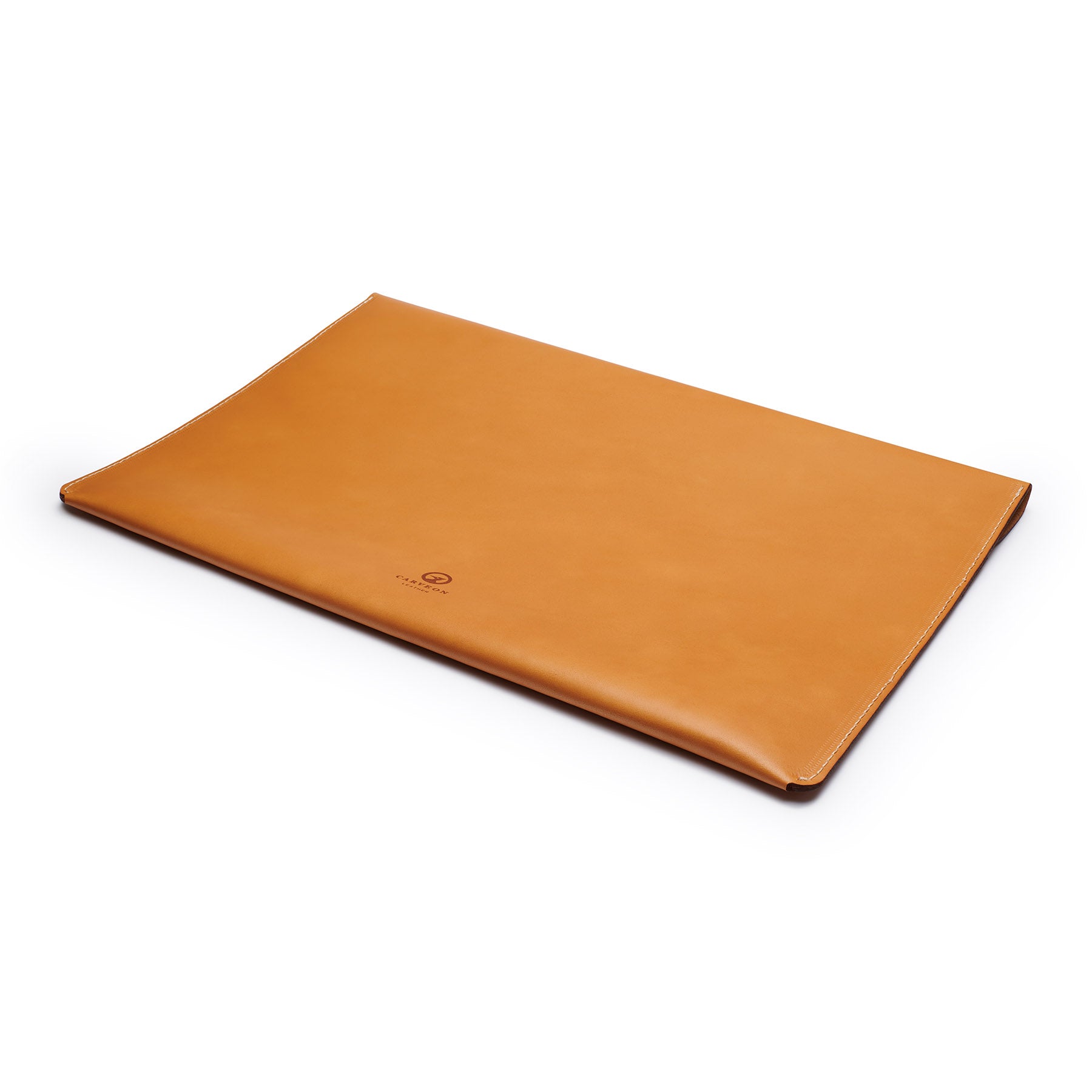 Tan full-grain leather document folio, flat lay, angled view — personalised — CarveOn, made in Ireland#Color_Tan