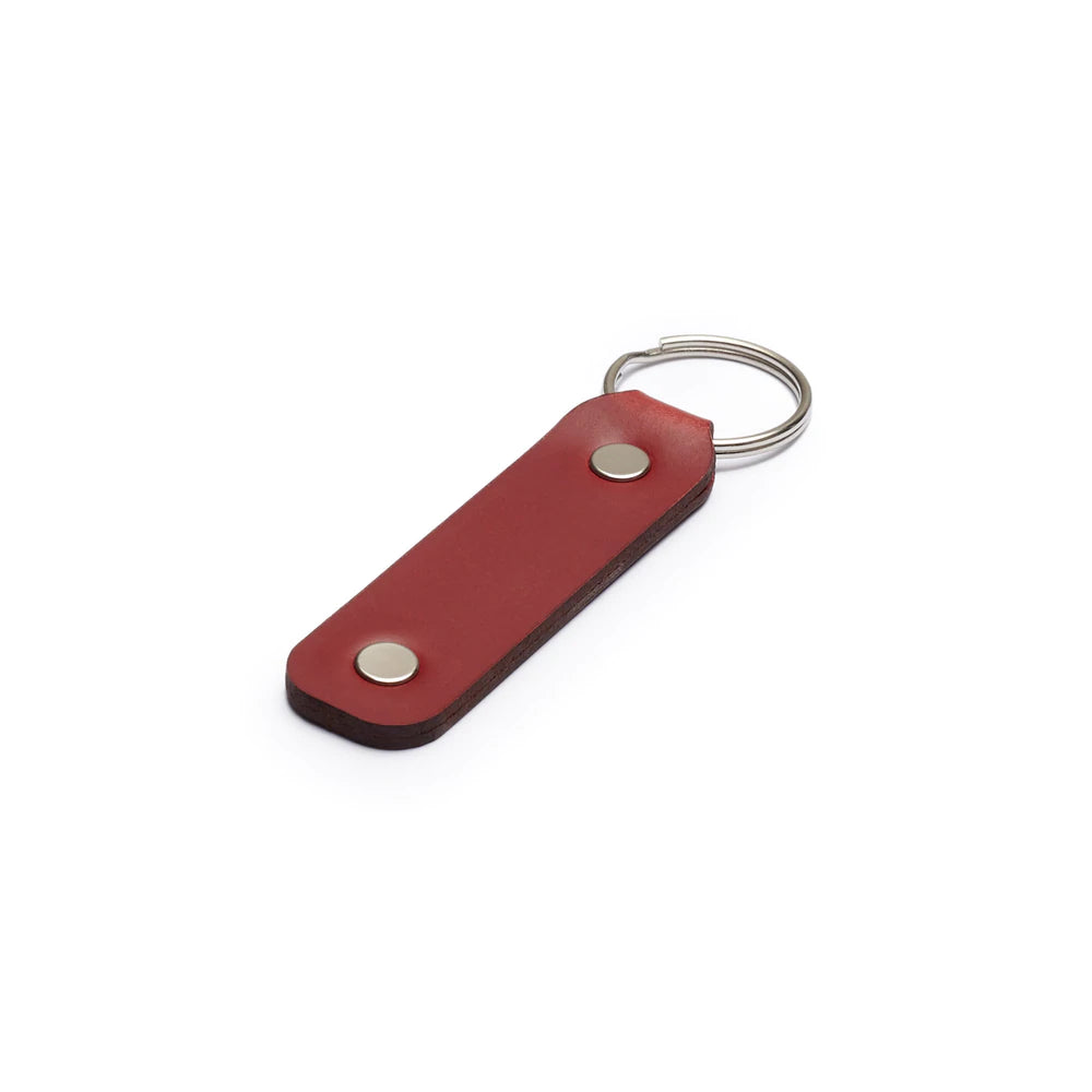 Burgundy full-grain leather keyring, flat lay, angled view — personalised gift — CarveOn, made in Ireland#Color_Burgundy