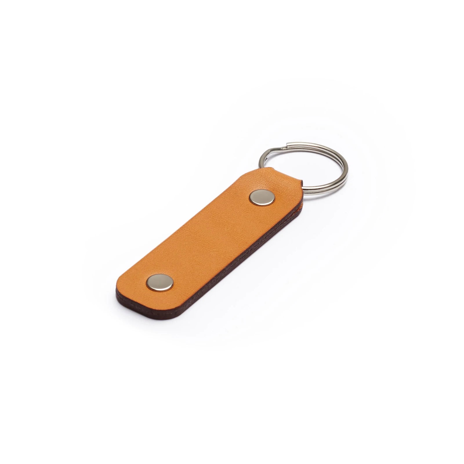 Tan full-grain leather keyring, flat lay, angled view — personalised gift — CarveOn, made in Ireland#Color_Tan