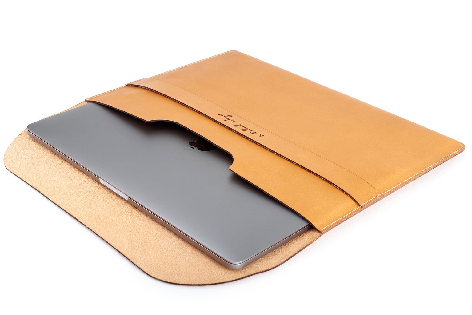 Tan full-grain leather document folio, open showing interior — personalised — CarveOn, made in Ireland#Color_Tan