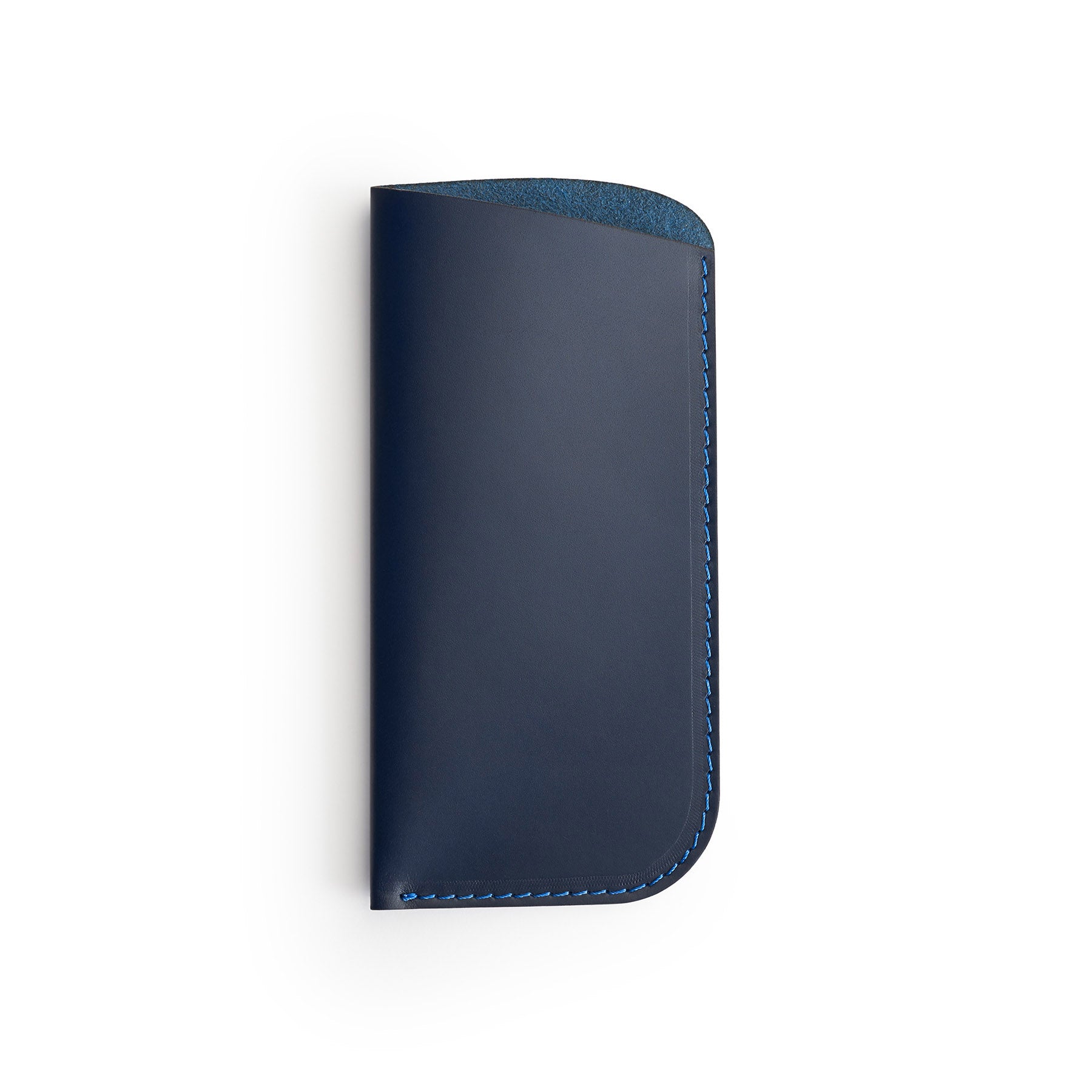 Navy full-grain leather glasses case, flat lay — personalised — CarveOn, made in Ireland#Color_Navy