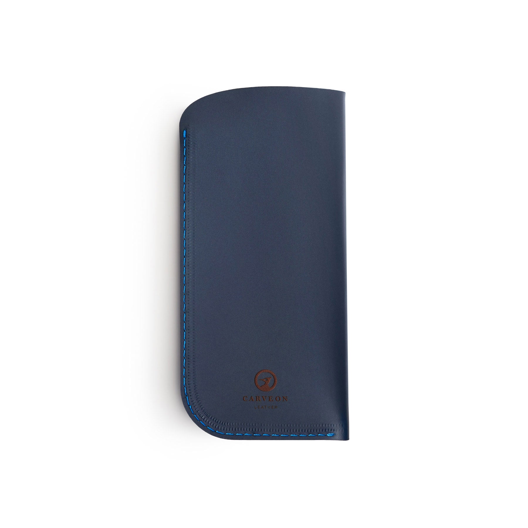 Navy full-grain leather glasses case, flat lay — personalised — CarveOn, made in Ireland#Color_Navy