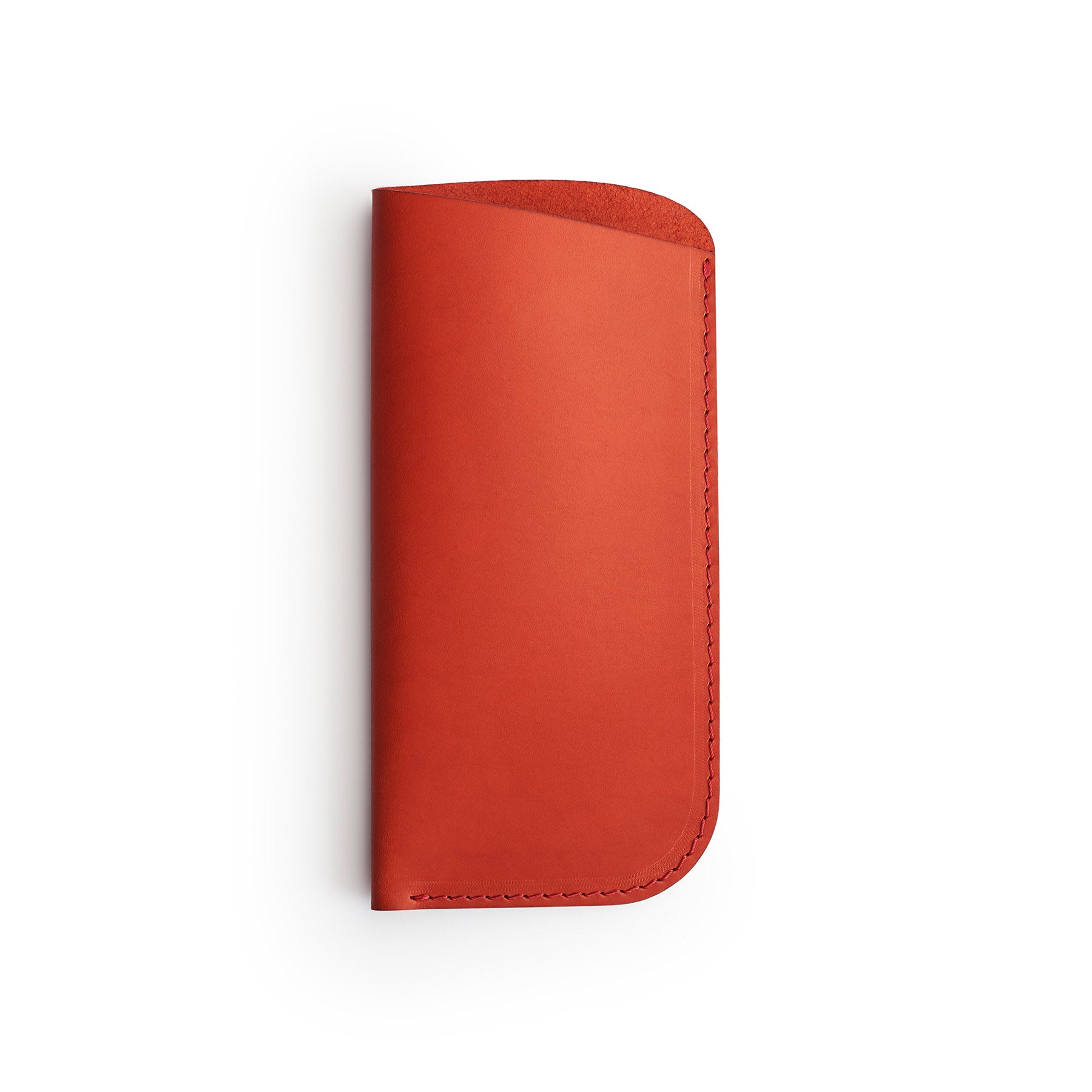 Red full-grain leather glasses case, flat lay — personalised — CarveOn, made in Ireland#Color_Red