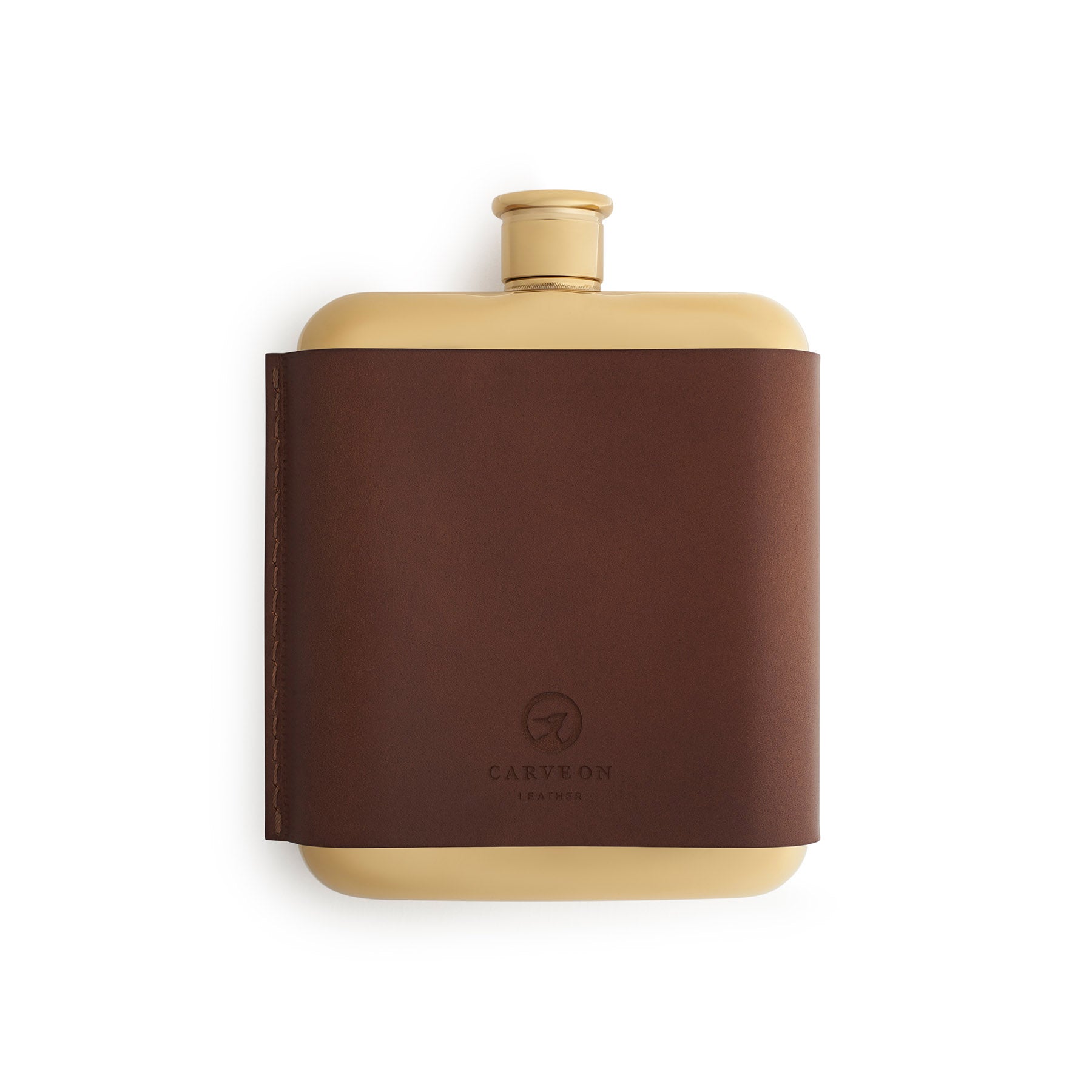 Dark Brown leather-bound hip flask, flat lay — personalised gift — CarveOn, made in Ireland#Color_Dark Brown
