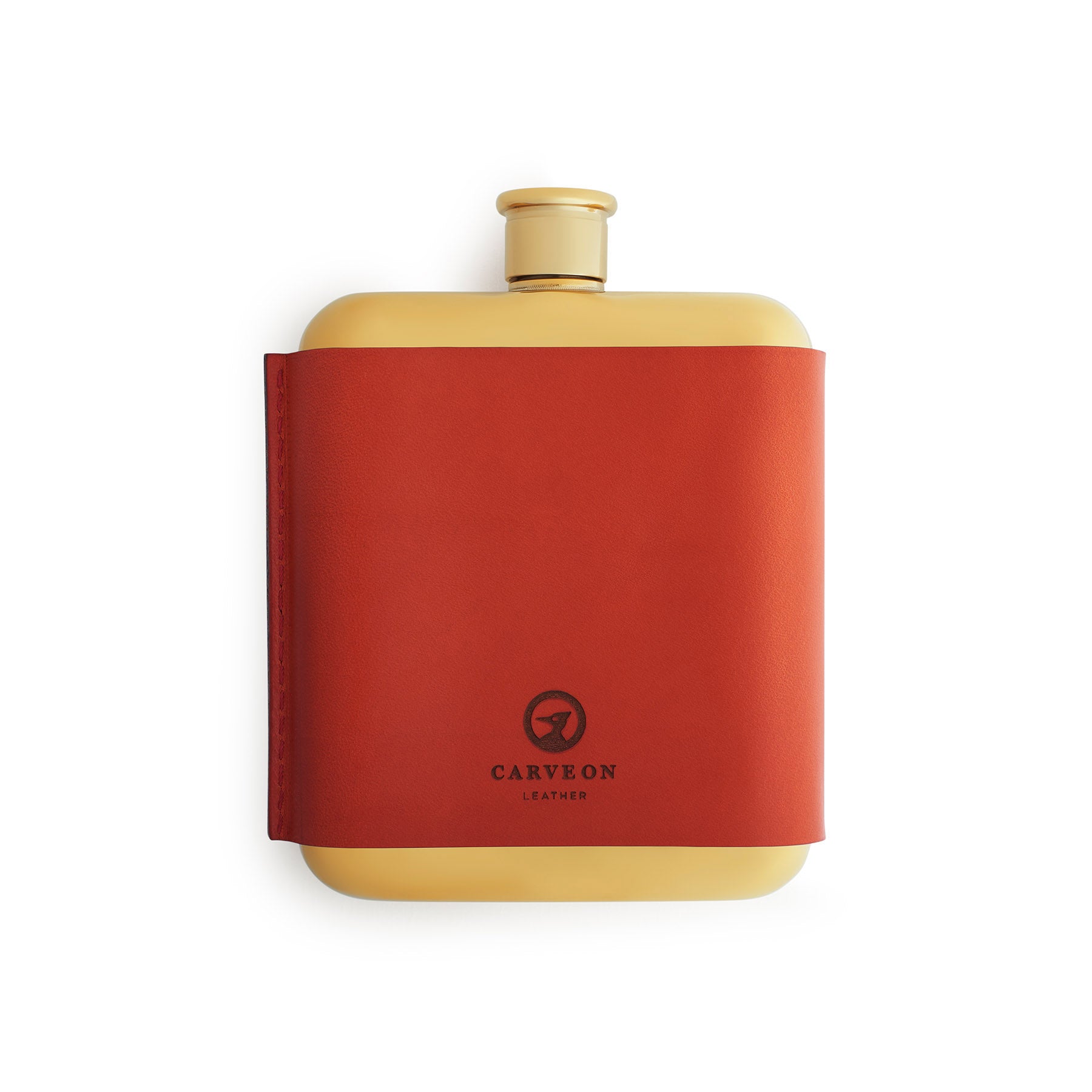 Red leather-bound hip flask, flat lay — personalised gift — CarveOn, made in Ireland#Color_Red
