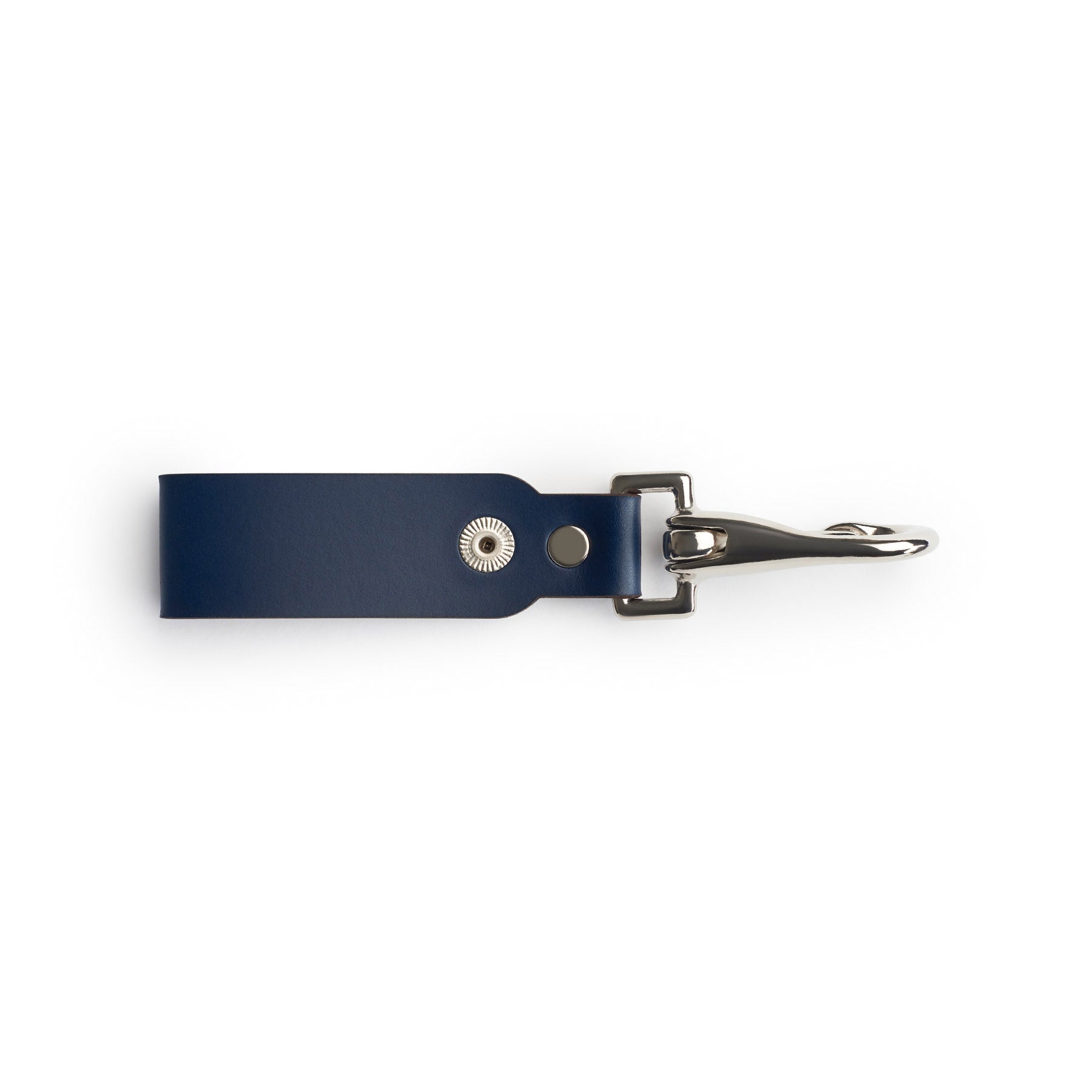 Navy full-grain leather keyring, flat lay — personalised gift — CarveOn, made in Ireland#Color_Navy