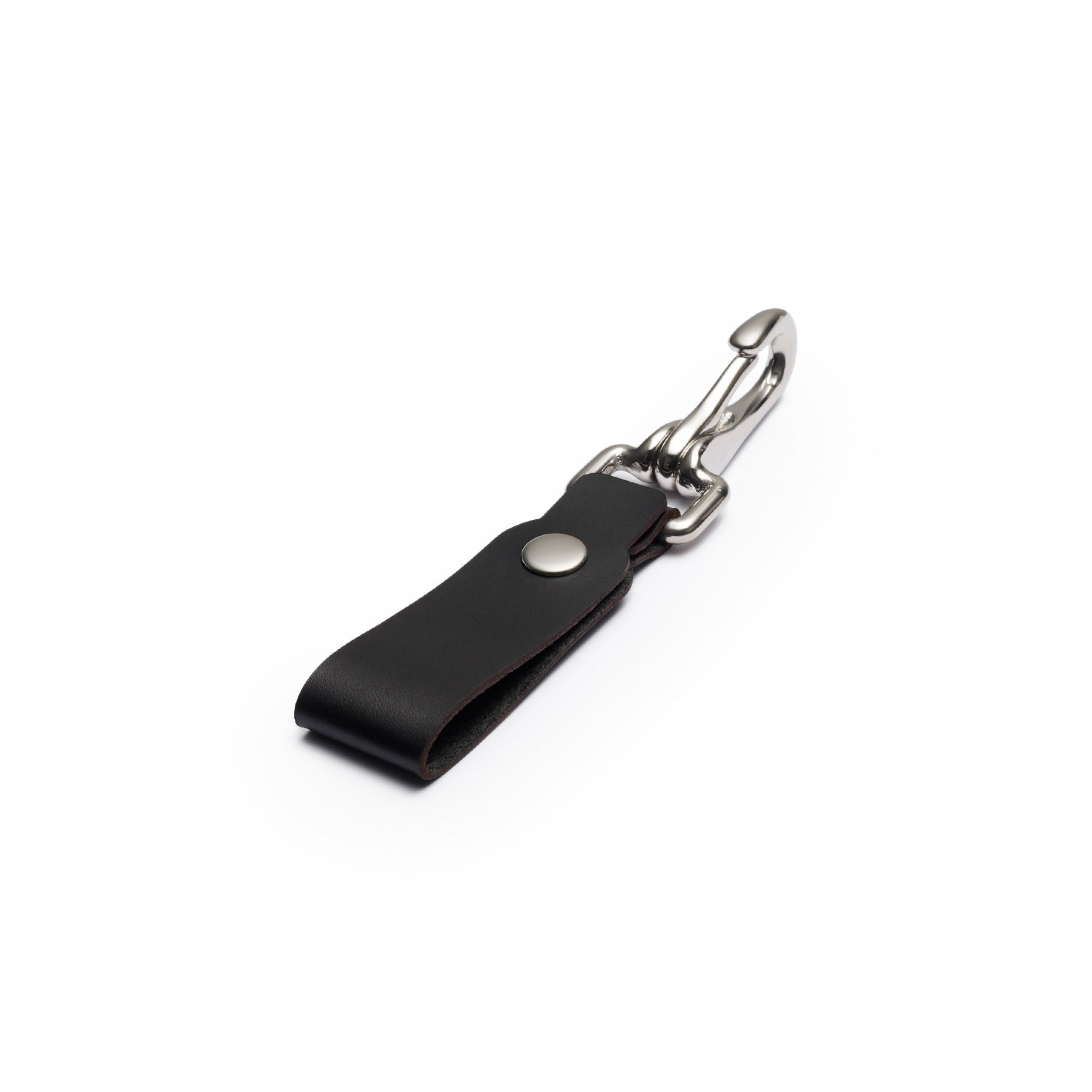 Black full-grain leather keyring, flat lay, angled view — personalised gift — CarveOn, made in Ireland#Color_Black