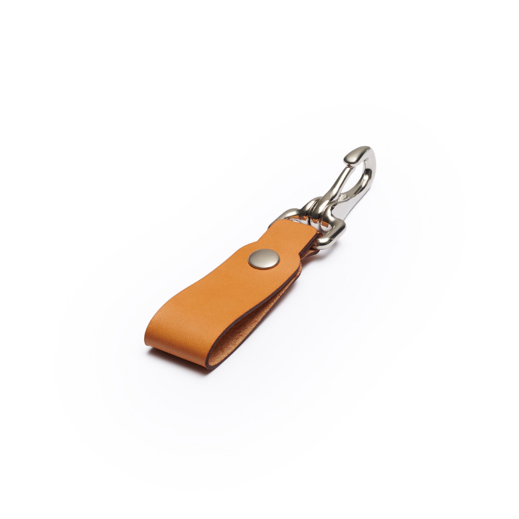 Tan full-grain leather keyring, flat lay, angled view — personalised gift — CarveOn, made in Ireland#Color_Tan