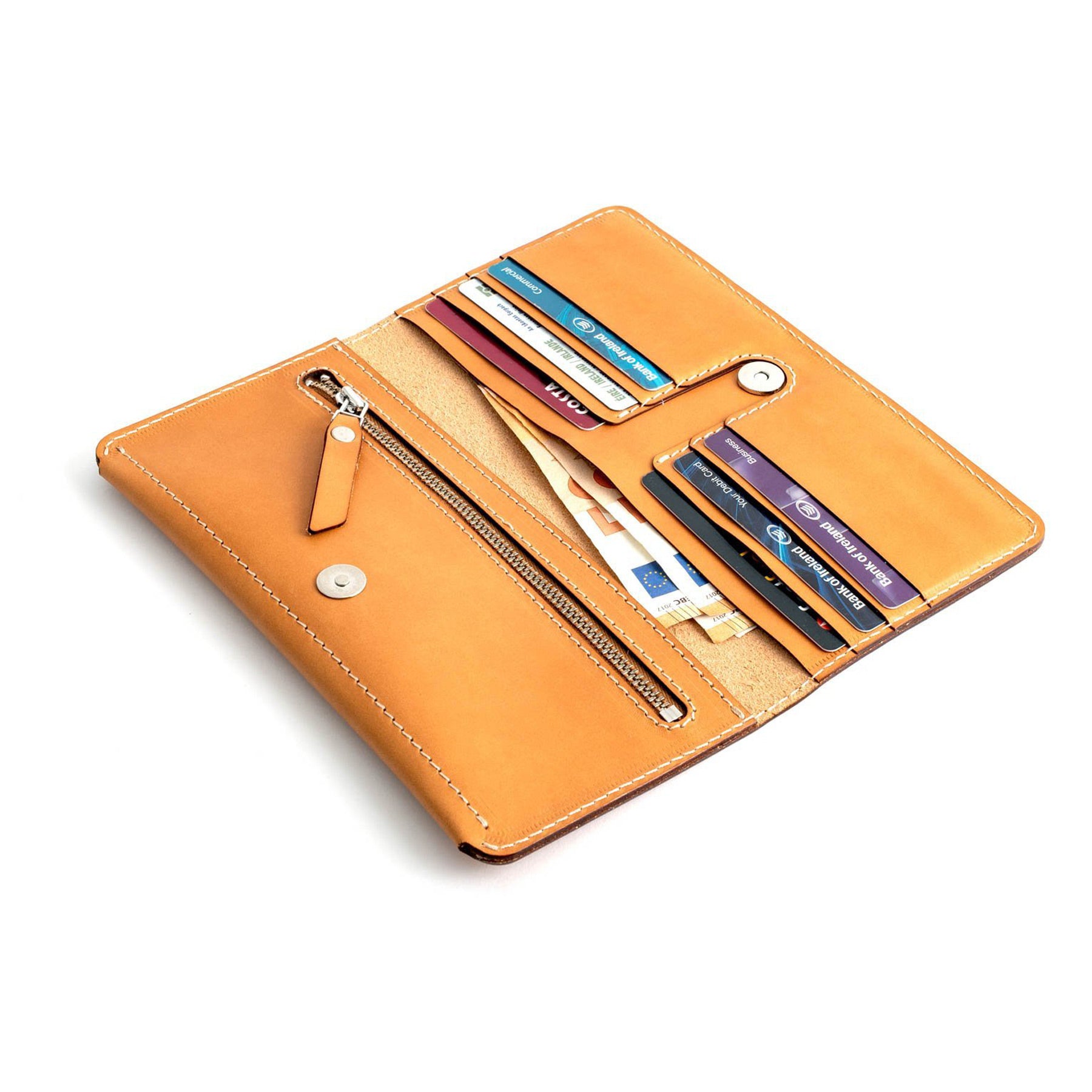 Tan full-grain leather long wallet — personalised — CarveOn, made in Ireland#Color_Tan