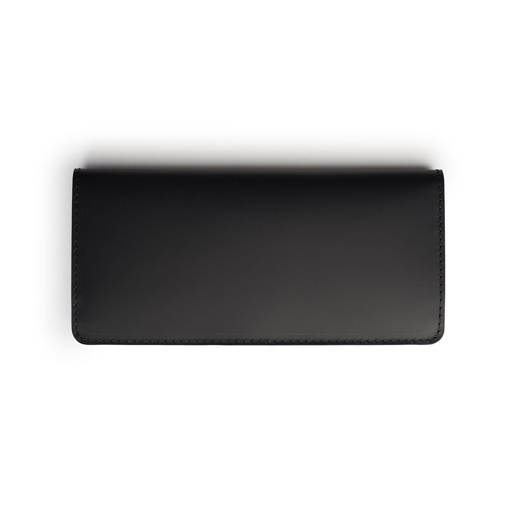 Black full-grain leather long wallet, flat lay — personalised — CarveOn, made in Ireland#Color_Black