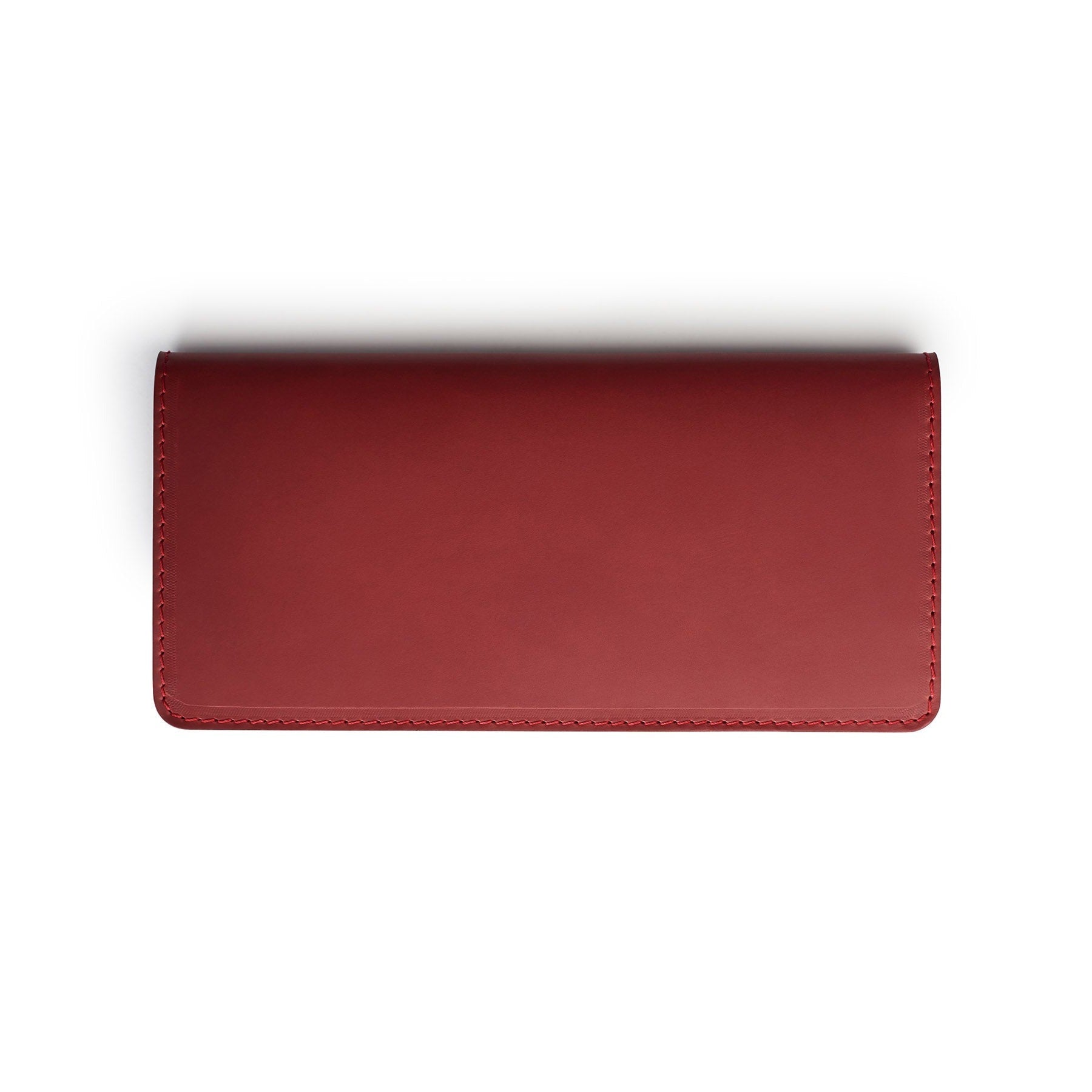Burgundy full-grain leather long wallet, flat lay — personalised — CarveOn, made in Ireland#Color_Burgundy