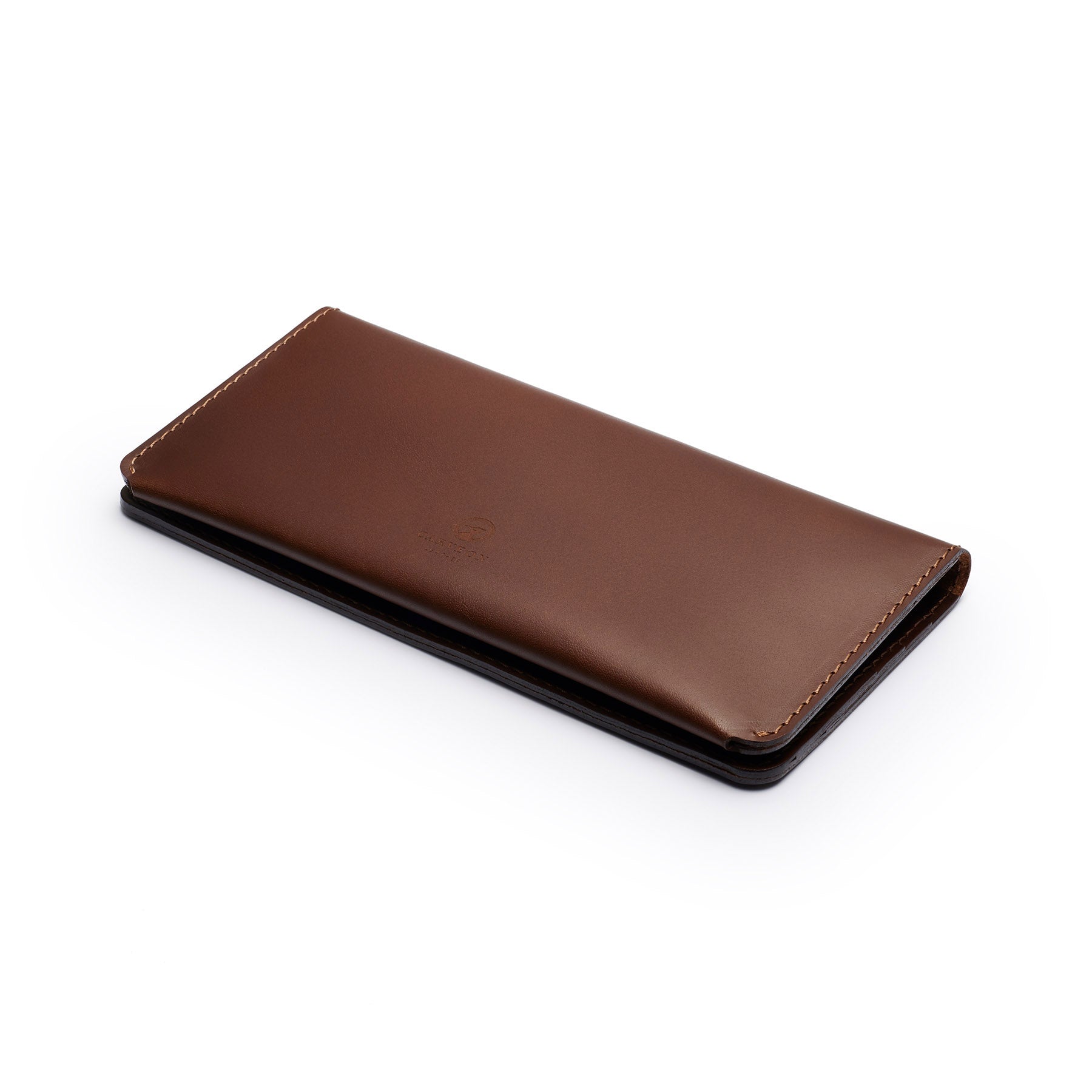 Dark Brown full-grain leather long wallet, flat lay, angled view — personalised — CarveOn, made in Ireland#Color_Dark Brown