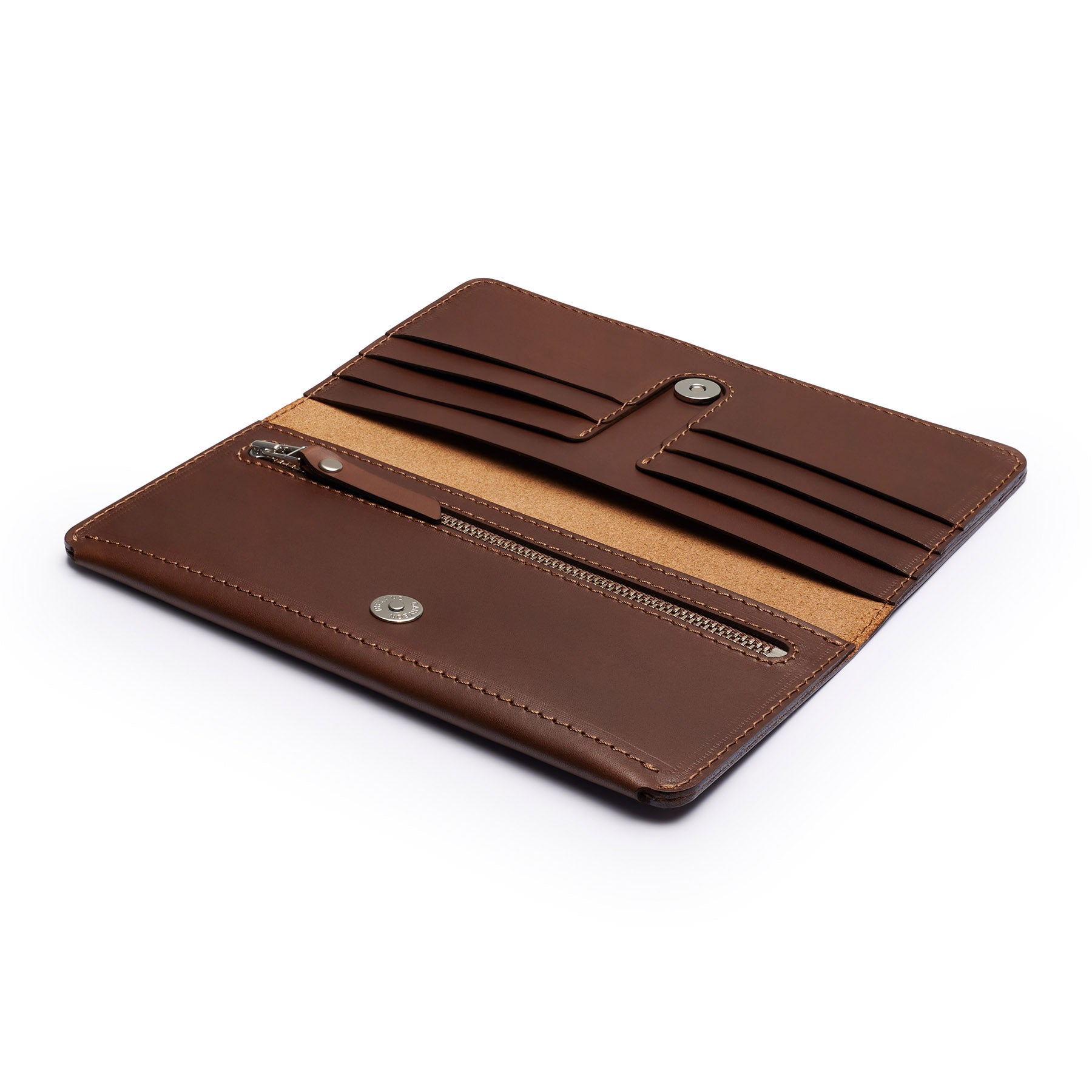 Dark Brown full-grain leather long wallet, flat lay, angled view — personalised — CarveOn, made in Ireland#Color_Dark Brown