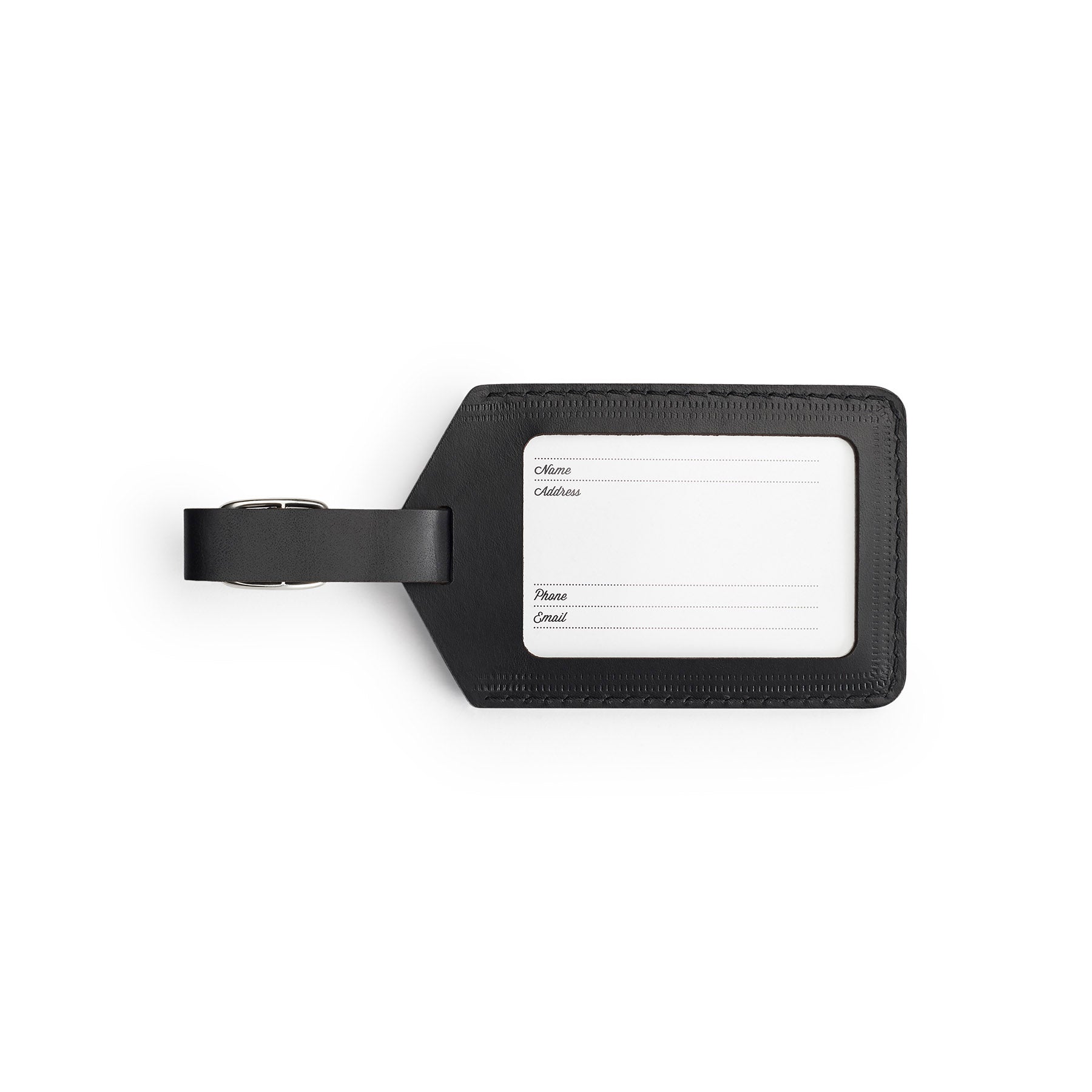 Black leather golf bag tag, flat lay — personalised golf gift — CarveOn, handmade in Ireland#Color_Black