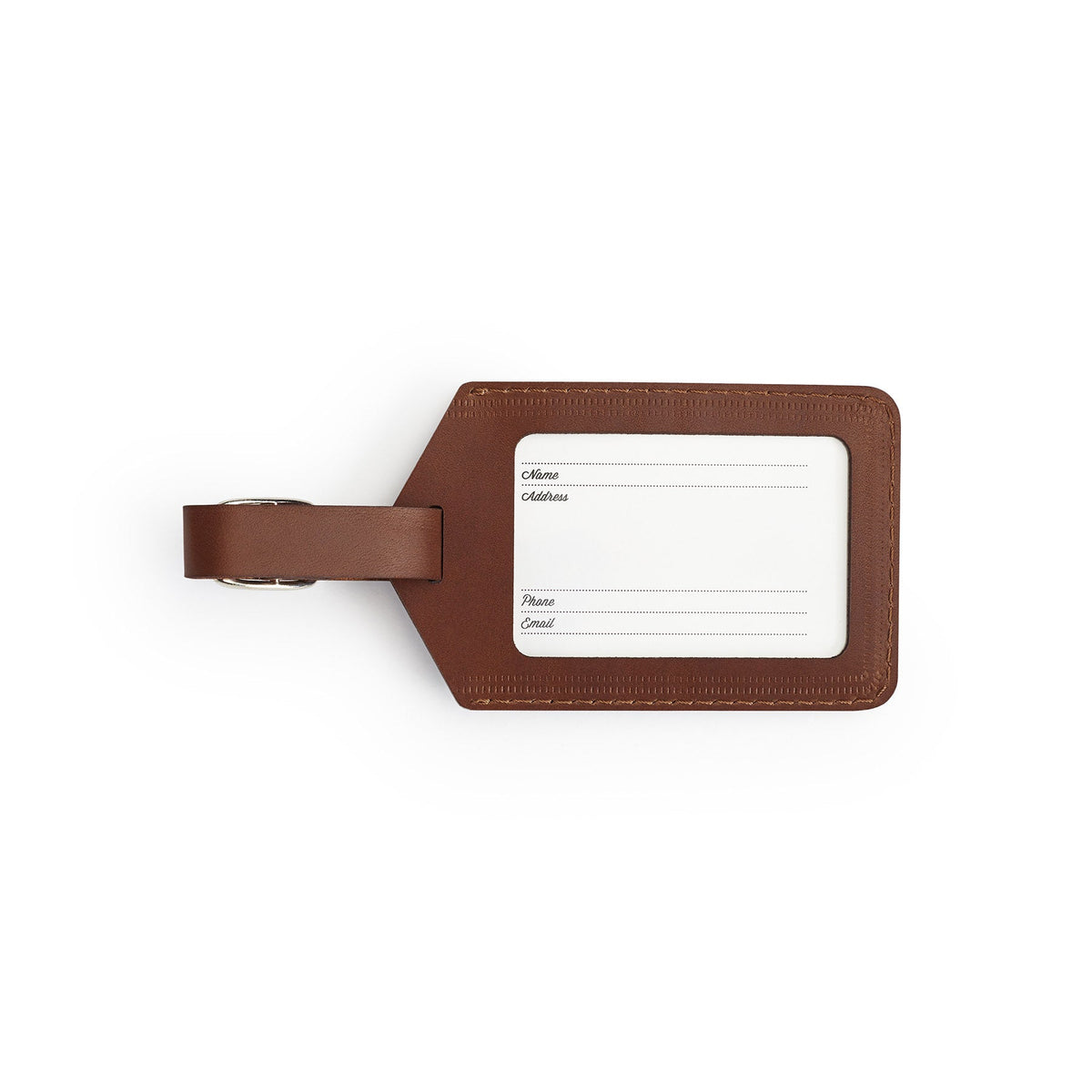 Dark Brown full-grain leather luggage tag, flat lay — personalised travel accessory — CarveOn, made in Ireland#Color_Dark Brown