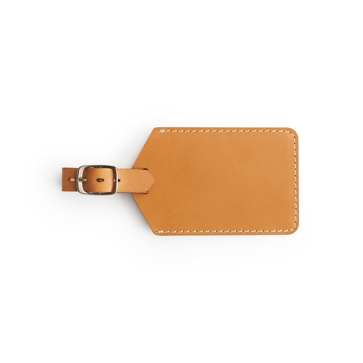 Tan full-grain leather luggage tag, flat lay — personalised travel accessory — CarveOn, made in Ireland#Color_Tan