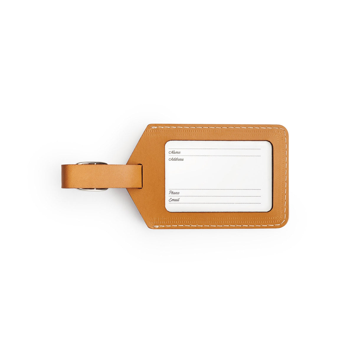Tan full-grain leather luggage tag, flat lay — personalised travel accessory — CarveOn, made in Ireland#Color_Tan