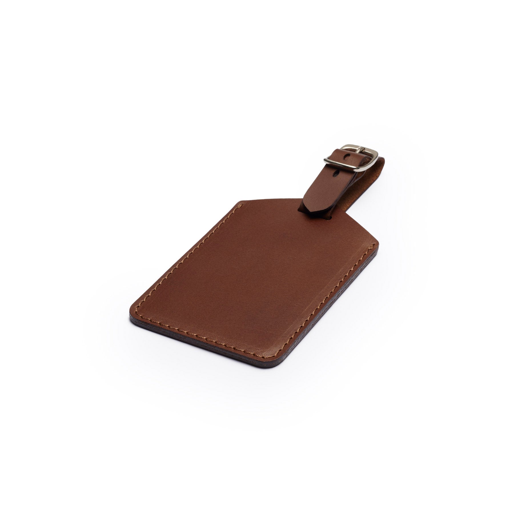 Dark Brown leather golf bag tag, flat lay, angled view — personalised golf gift — CarveOn, handmade in Ireland#Color_Dark Brown