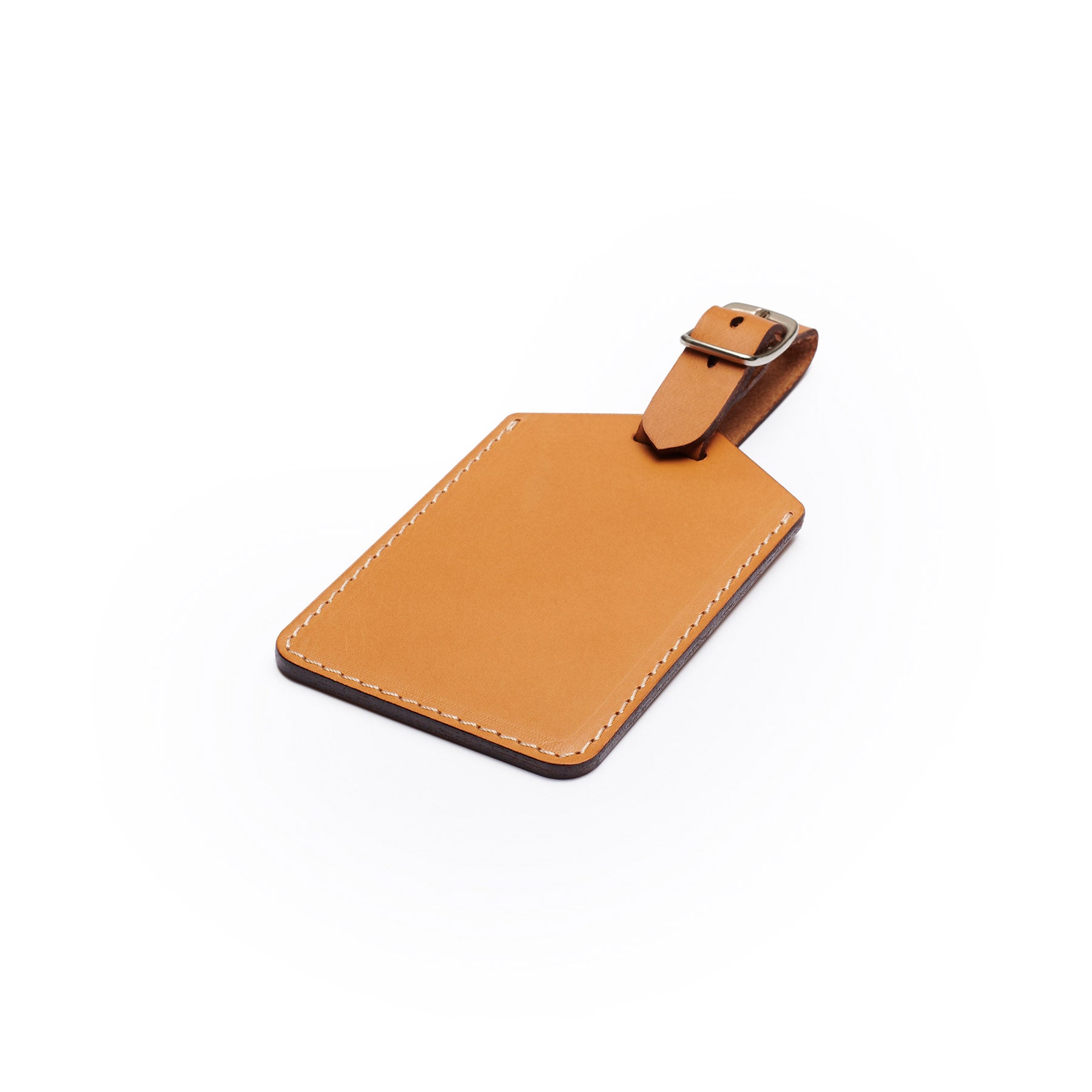 Tan leather golf bag tag, flat lay, angled view — personalised golf gift — CarveOn, handmade in Ireland#Color_Tan