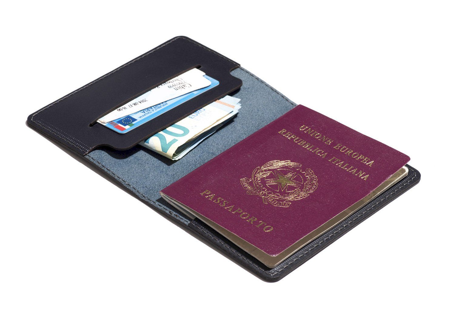Full-grain leather passport holder — personalised travel gift — CarveOn, made in Ireland#Color_Navy