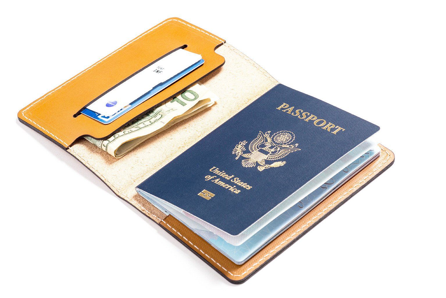 Full-grain leather passport holder — personalised travel gift — CarveOn, made in Ireland#Color_Tan
