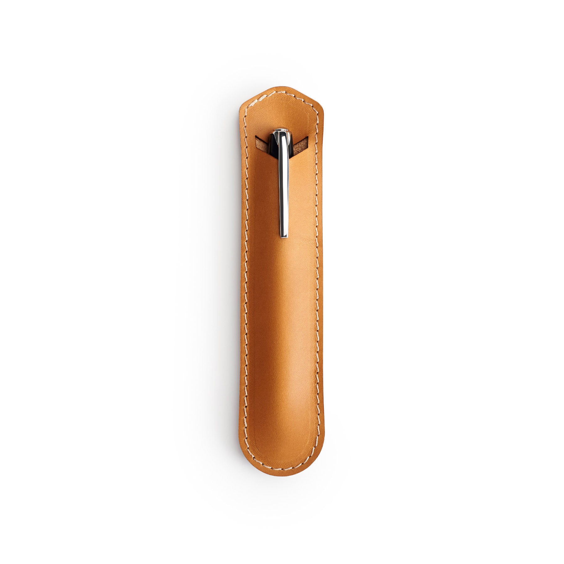 Tan leather pen sleeve, flat lay — personalised gift — CarveOn, made in Ireland#Color_Tan