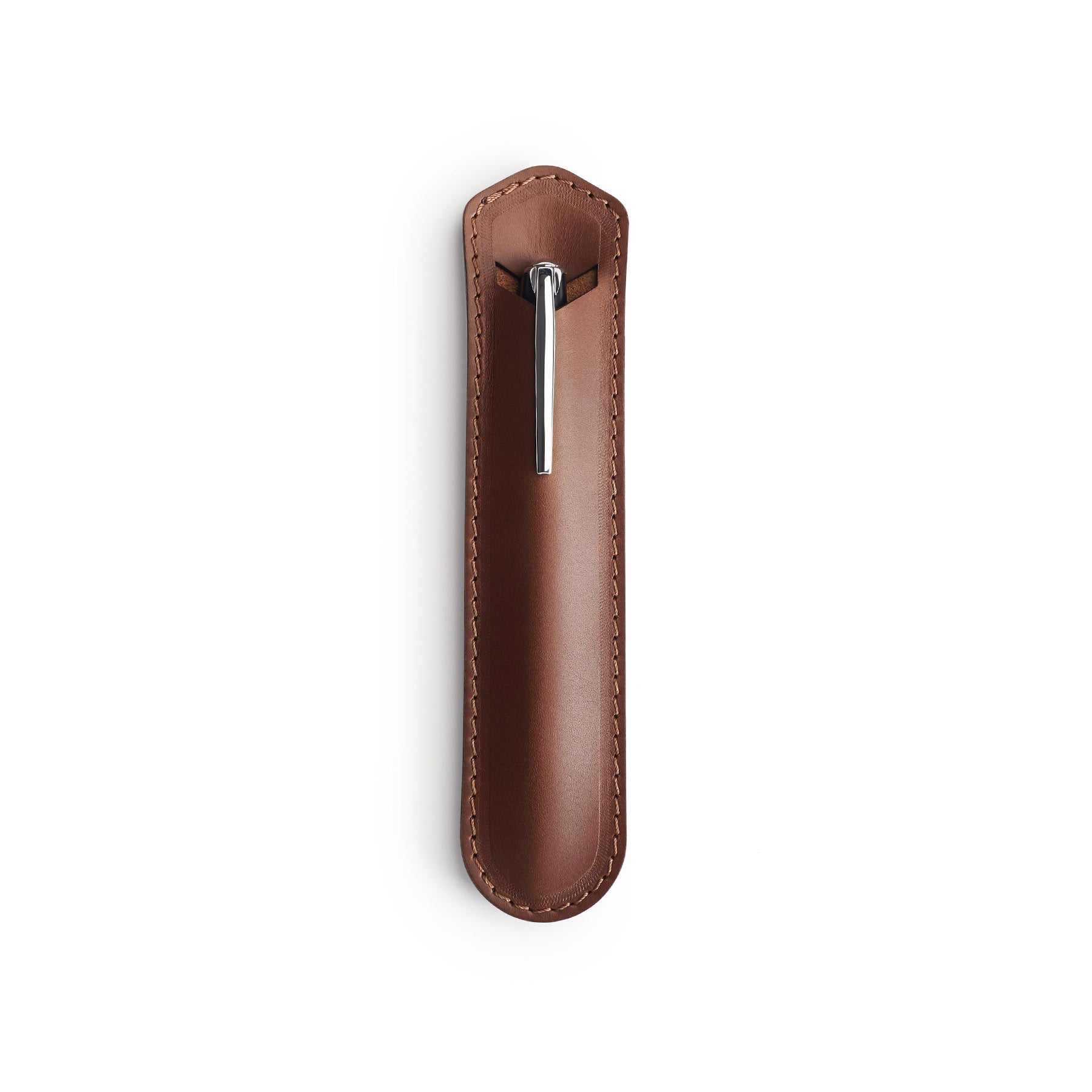 Dark Brown leather pen sleeve, flat lay — personalised gift — CarveOn, made in Ireland#Color_Dark Brown