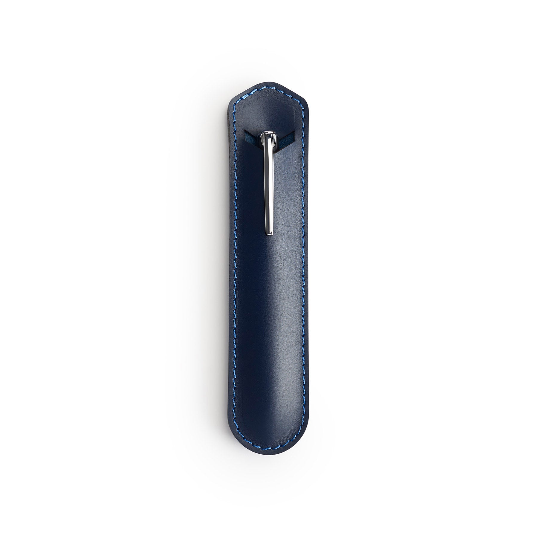 Navy leather pen sleeve, flat lay — personalised gift — CarveOn, made in Ireland#Color_Navy