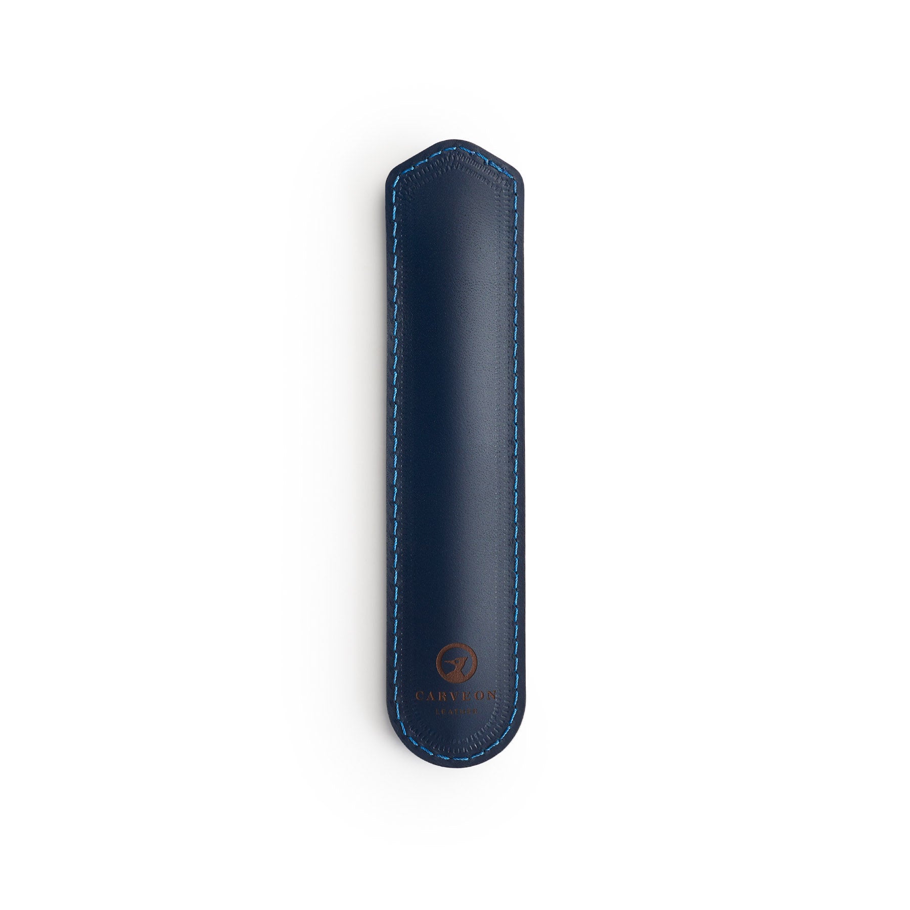 Navy leather pen sleeve, flat lay — personalised gift — CarveOn, made in Ireland#Color_Navy